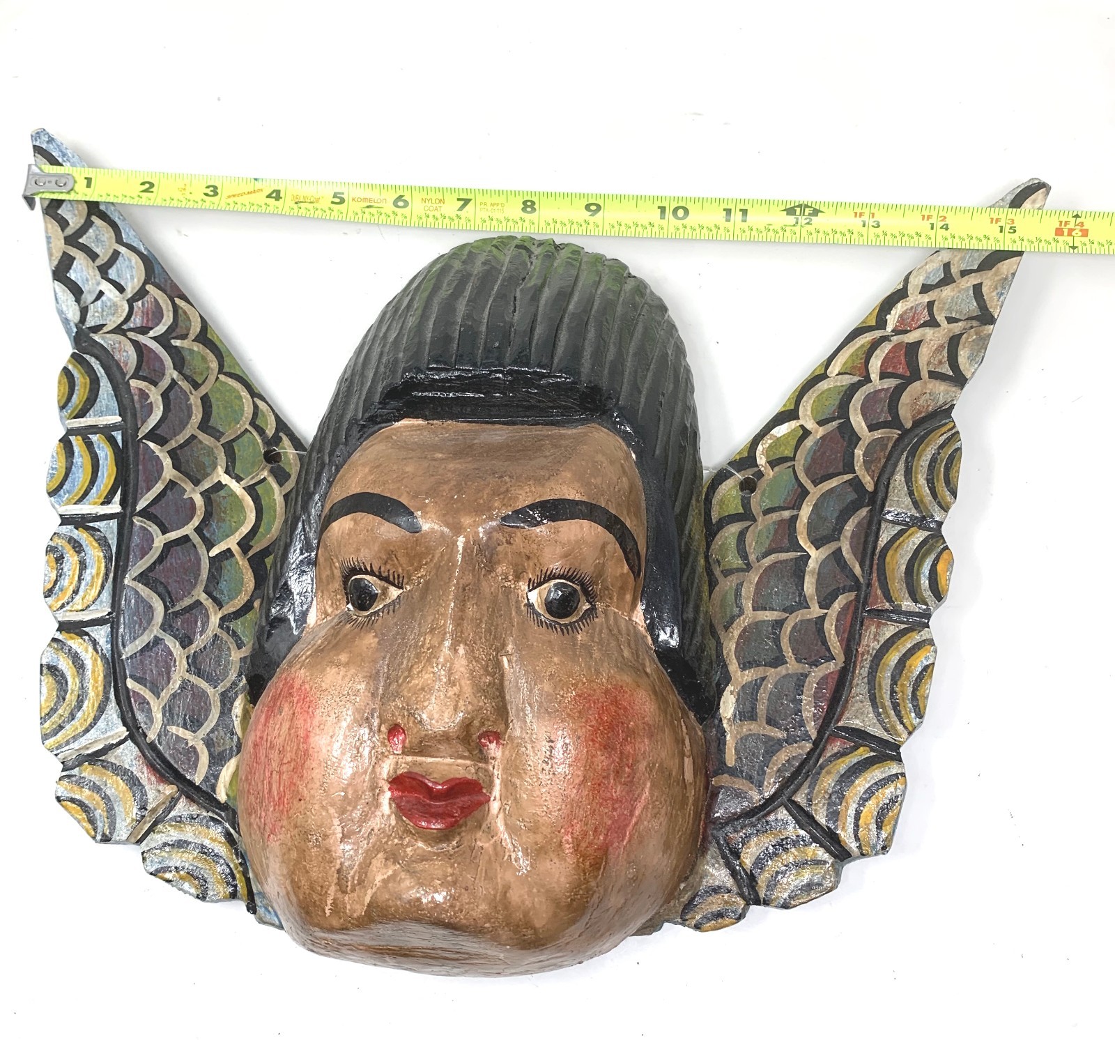 Vtg Mexico Guerrero Carved Wooden Winged Angel Cherub Folk Art Wall Primitive