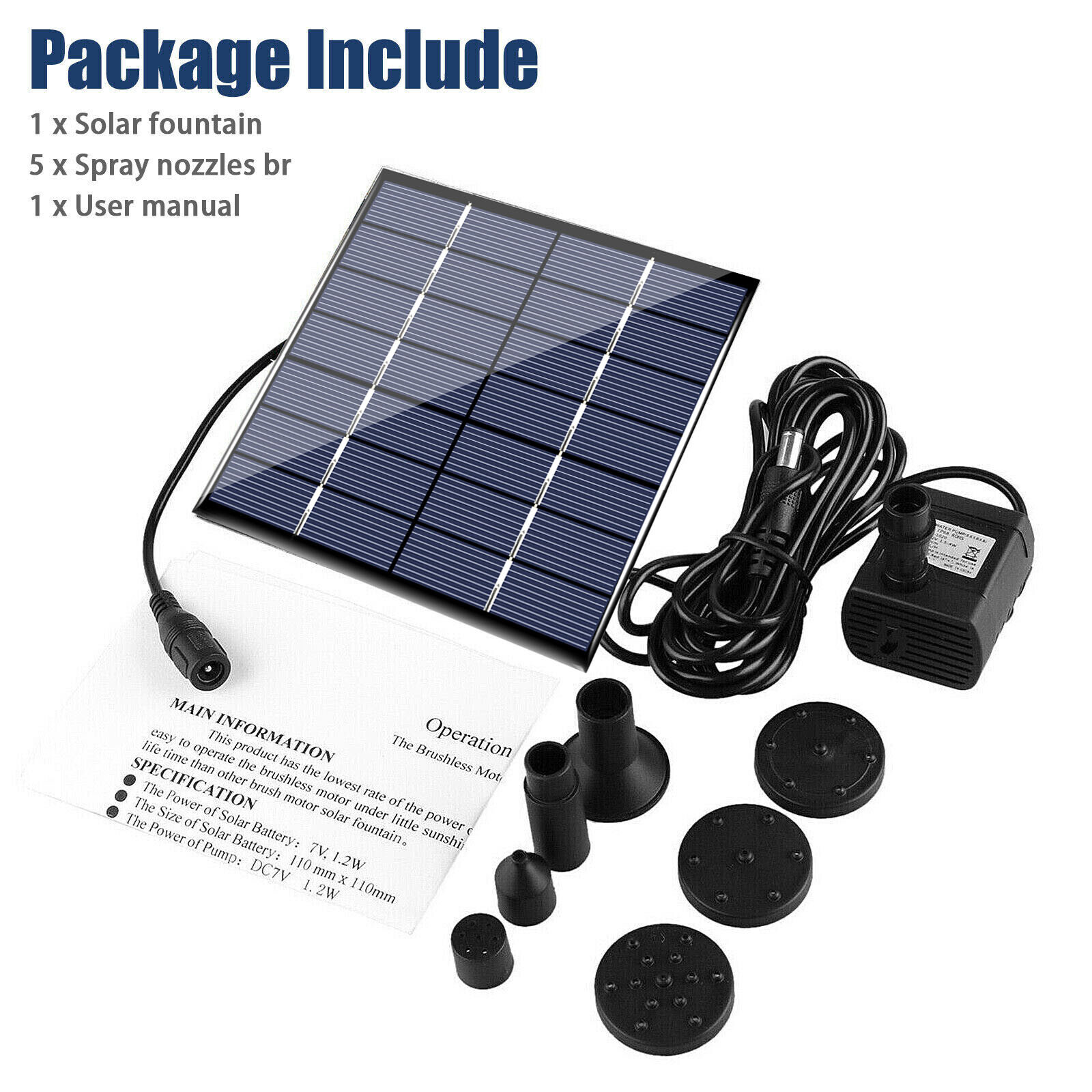 Solar Water Panel Power Fountain Pump Kit Pool Garden Pond Watering Submersible