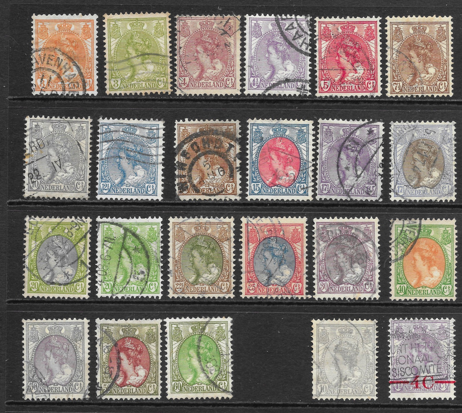 Netherlands 1899 - Queen Wilhelmina (fur collar) definitive stamps - used