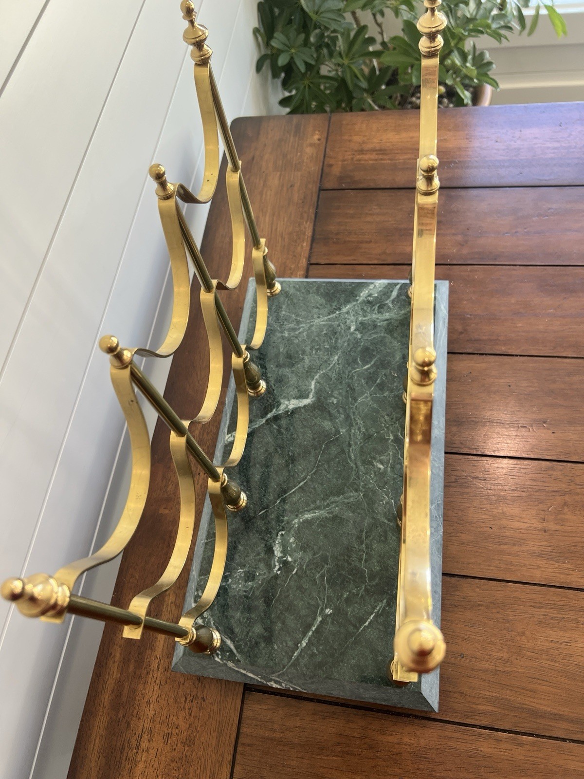 WINE Bottle RACK TRAY Magazine HOLDER Brass Marble BARWARE CHIC DUDE