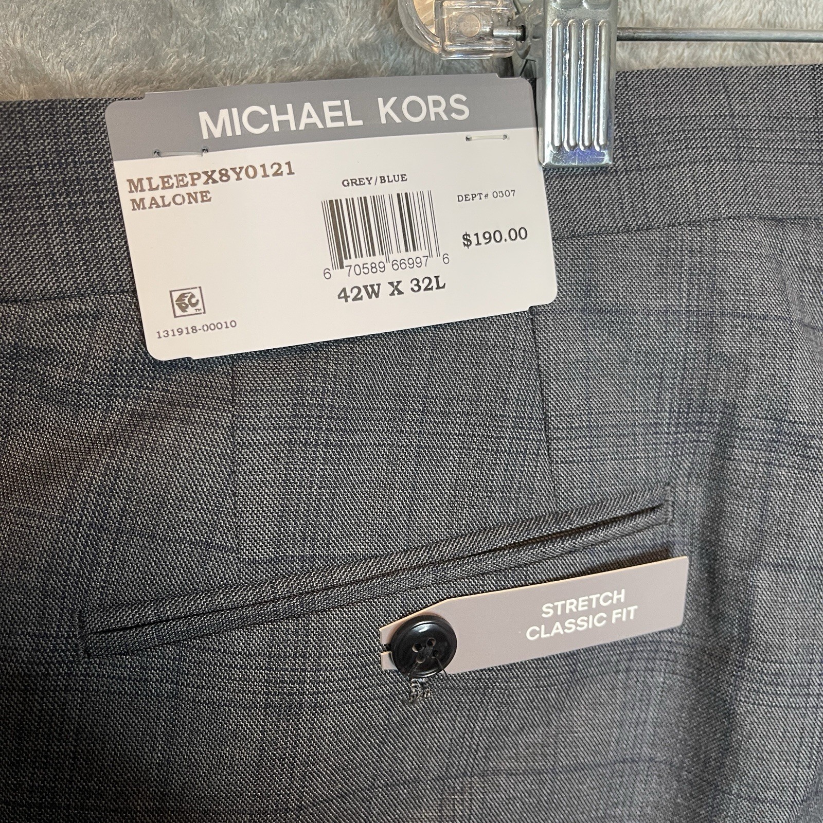 Michael Kors Mens Malone Classic Fit Plaid Stretch Suit Pants Gray Blue Passport