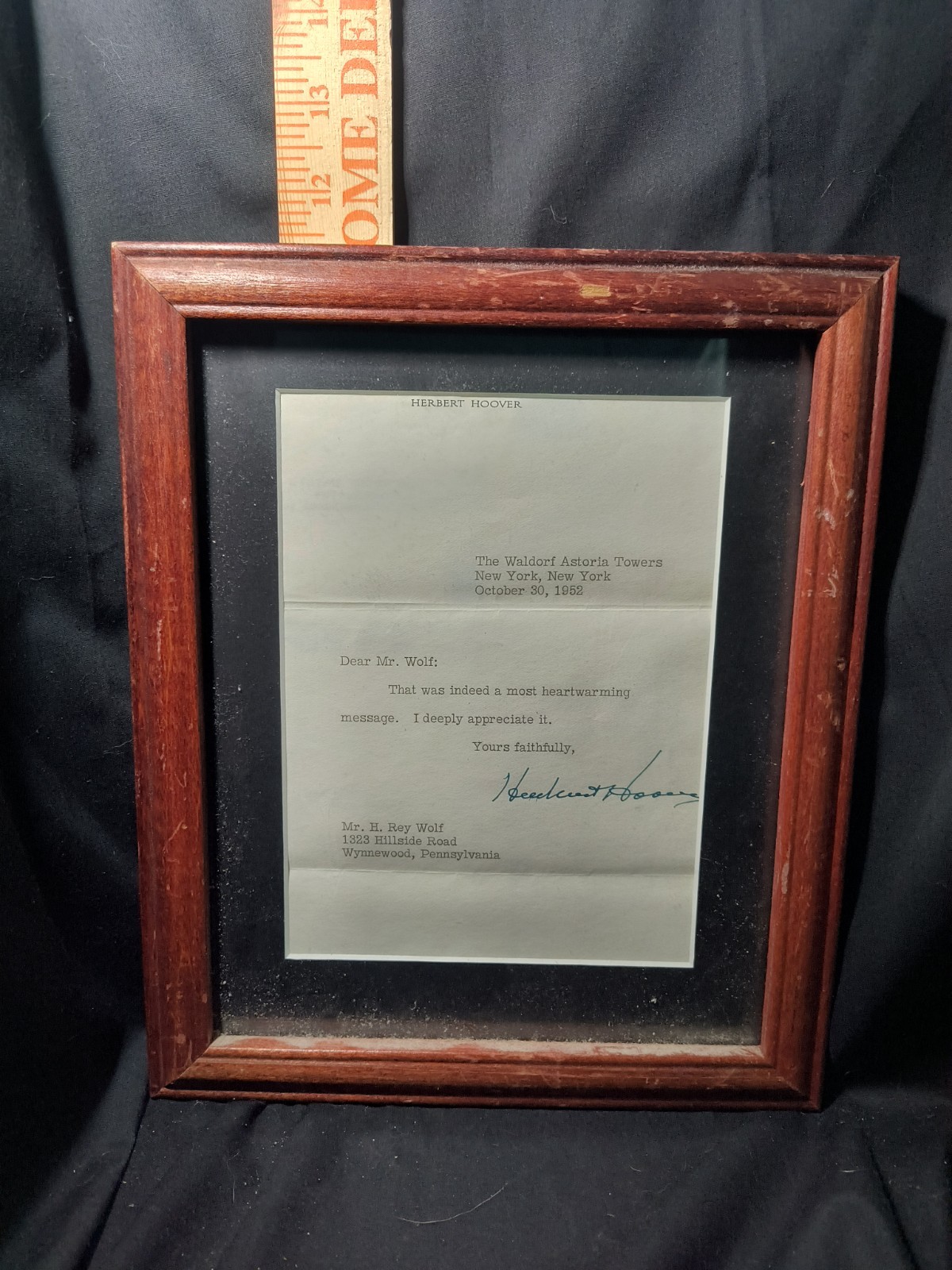 HERBERT HOOVER LETTER From 10/30/1952, PSA/DNA, Envelope, Matted & Framed