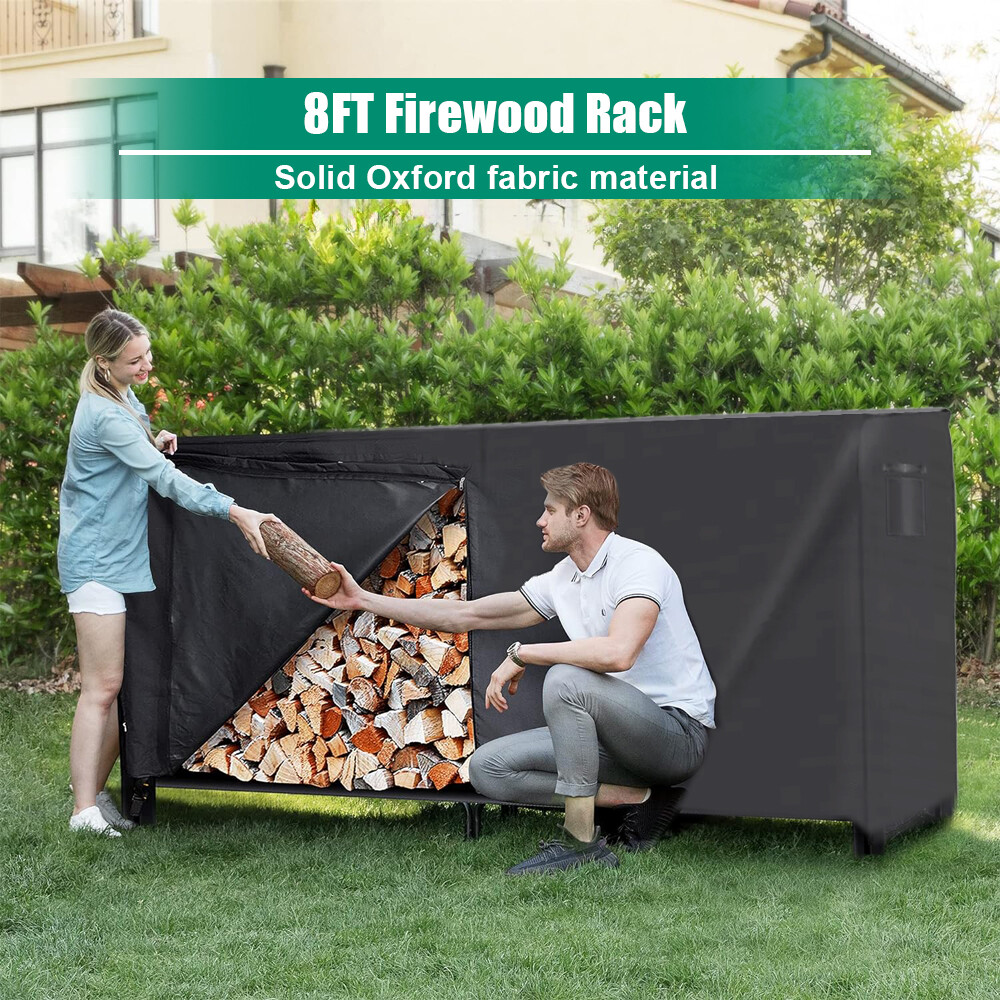 8FT Firewood Log Rack Cover Waterproof Heavy Duty Outdoor Wood Holder Protector