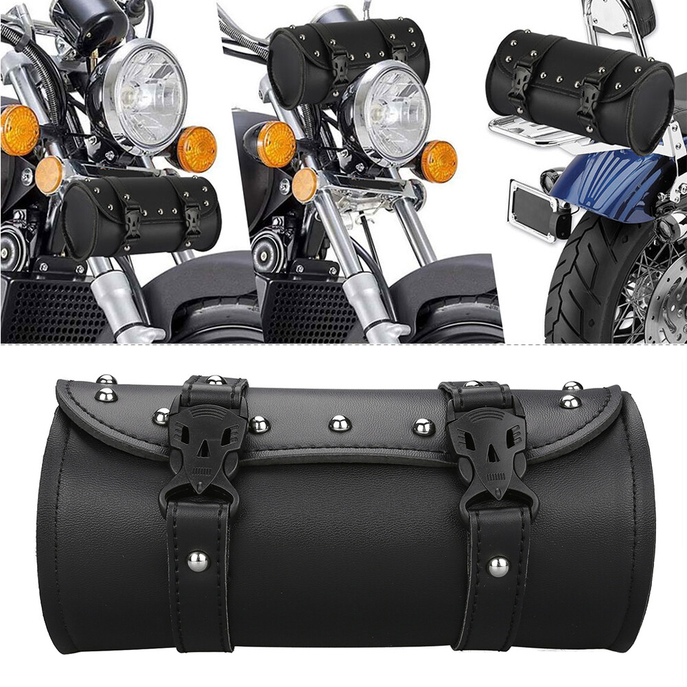 Motorcycle Front Fork Tool Bag Pouch Storage Luggage SaddleBag Leather Handlebar