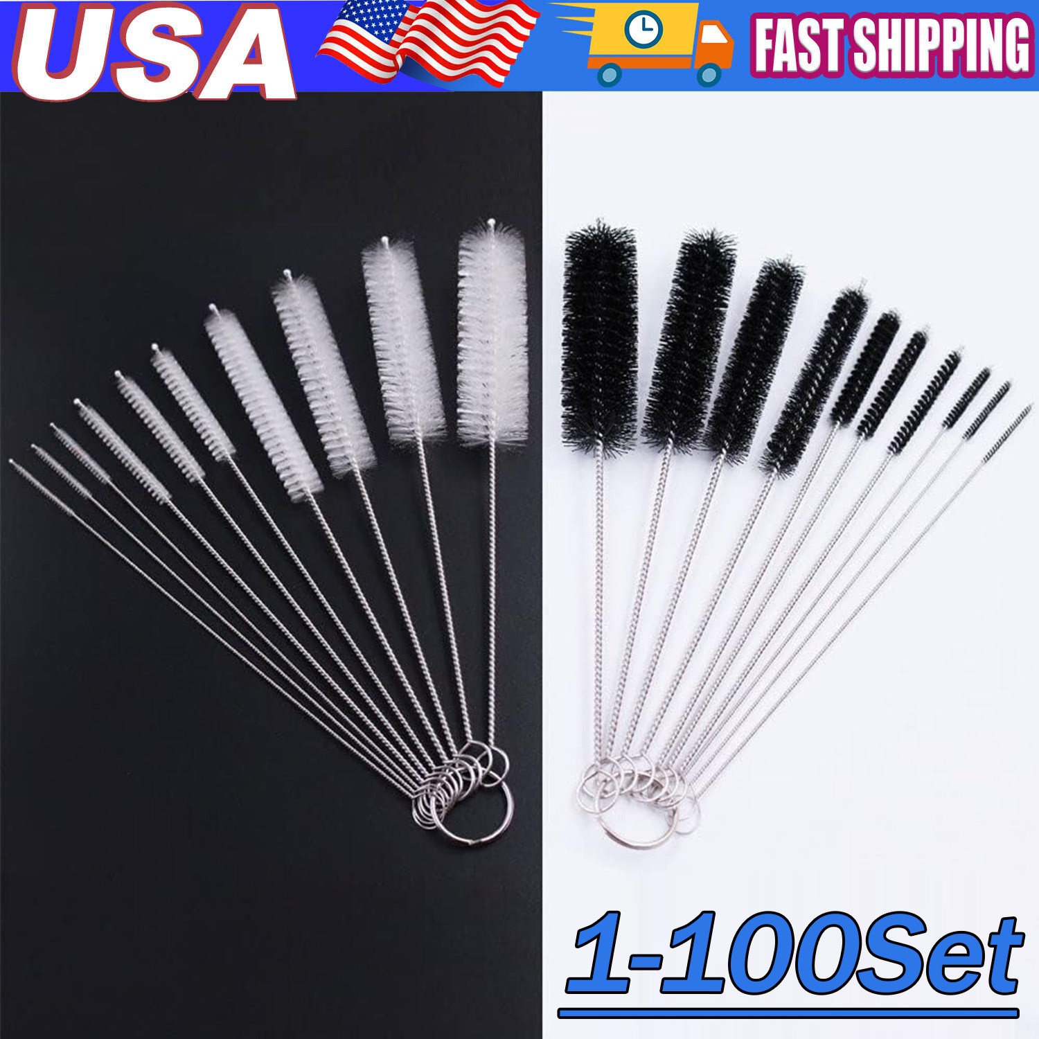 Nylon Straw Brush Cleaner Bottle Tube Pipe Small Long Cleaning 10Pcs Set USA Lot