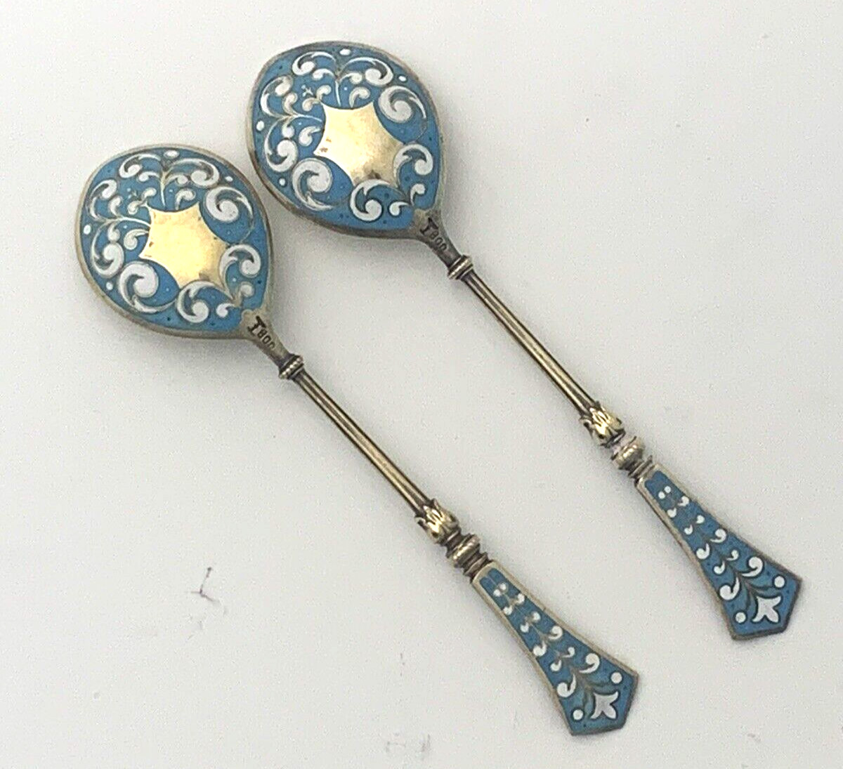 Set 12 German 800 Silver Gilt and ENAMEL Spoons