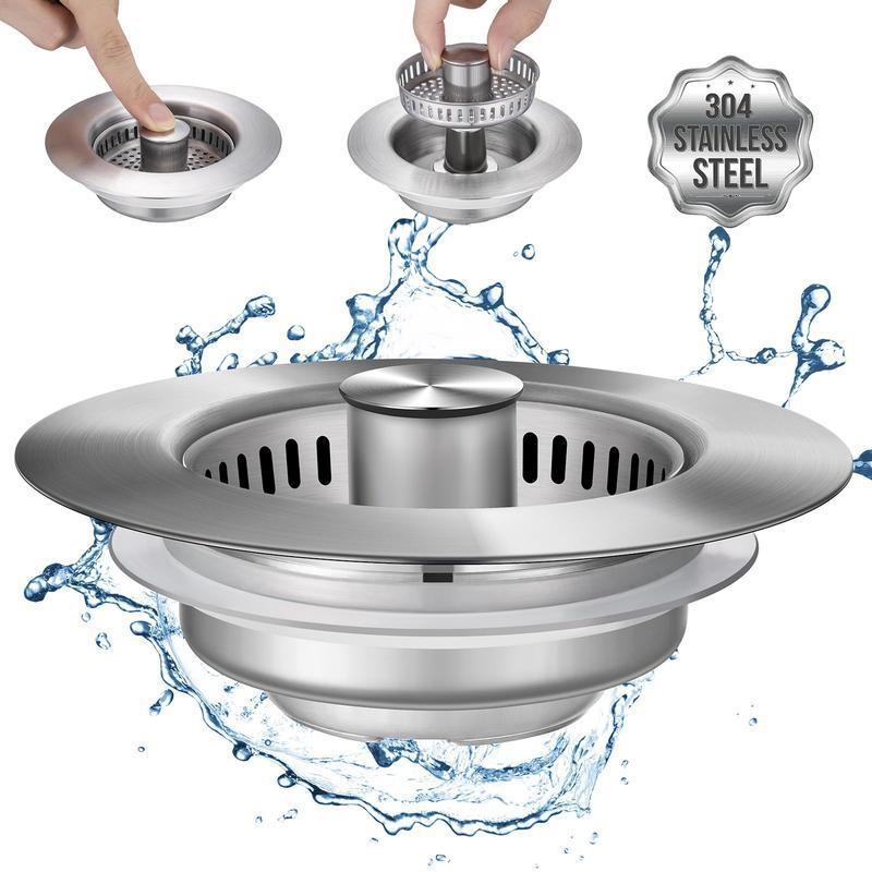 Stainless Steel 3 in 1 Kitchen Sink Drain Strainer trainer Stopper Drain Basket