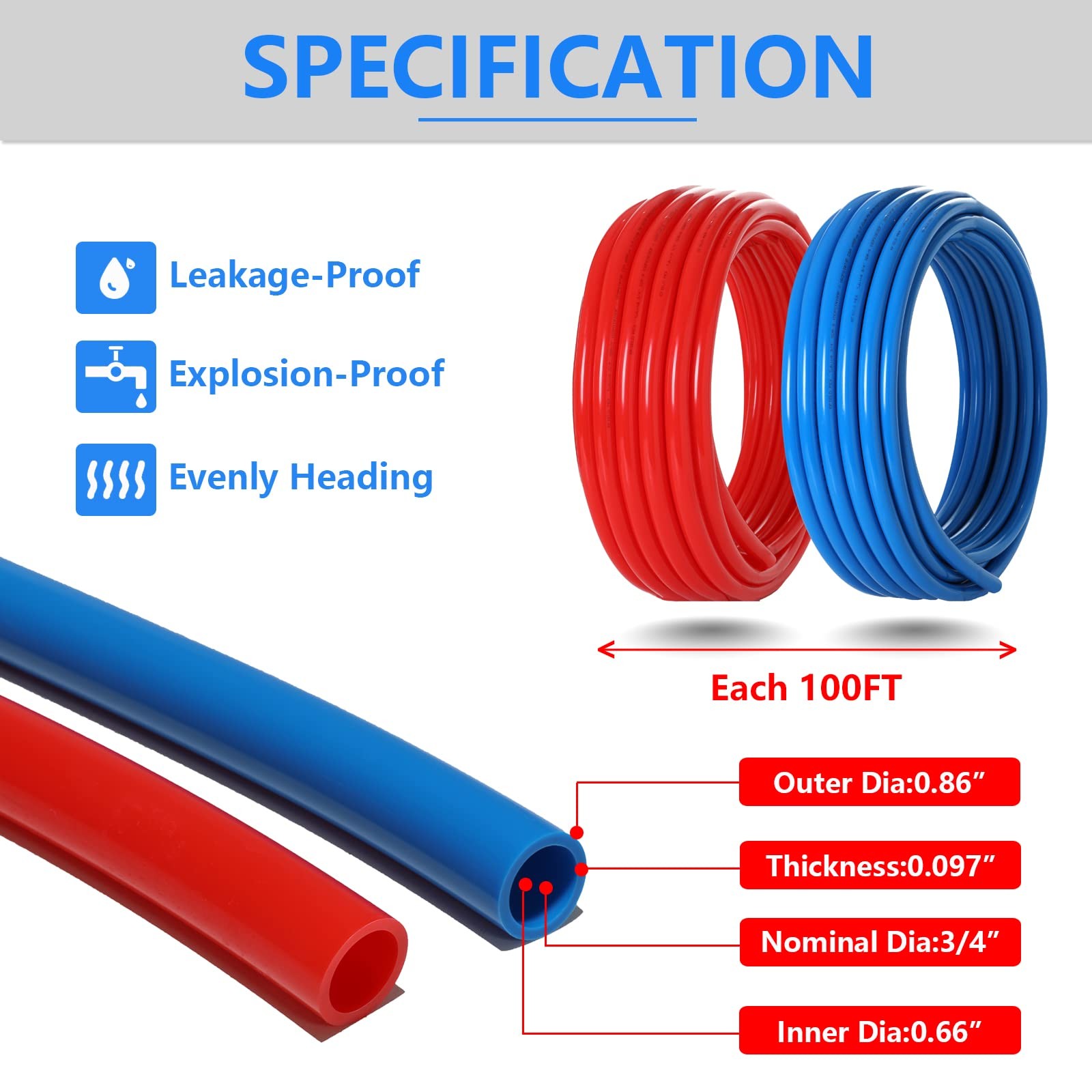 (All-in-One) 3/4 Inch PEX-B Pipe,2x100FT Blue&Red Pex Tubing,Plumbing Pipe kit
