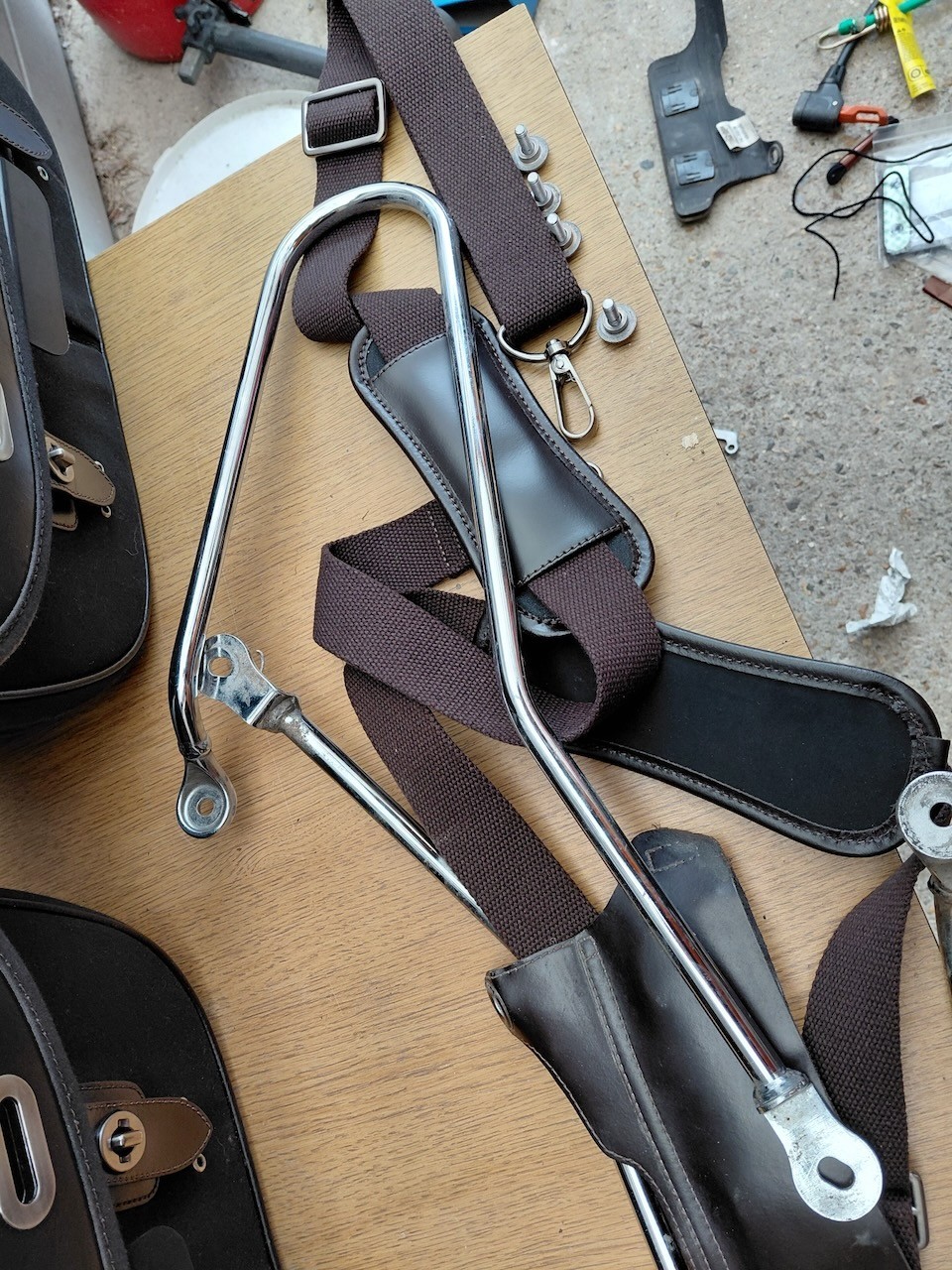 Triumph Bonneville T120 T100 Leather Waxed Luggage Panniers + Rails Brown