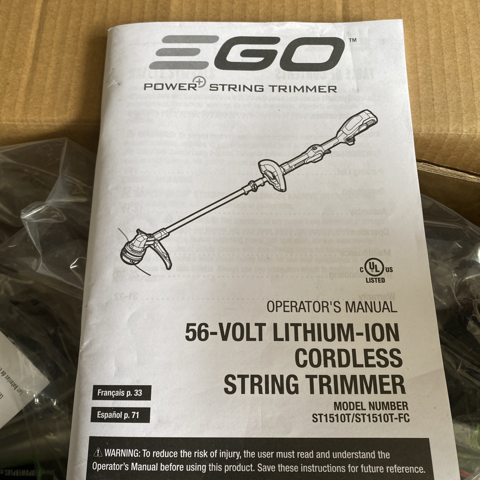 Ego ST1510T POWER+ 15" 56V Cordless String Trimmer Only, NO BATTERY OR CHARGER