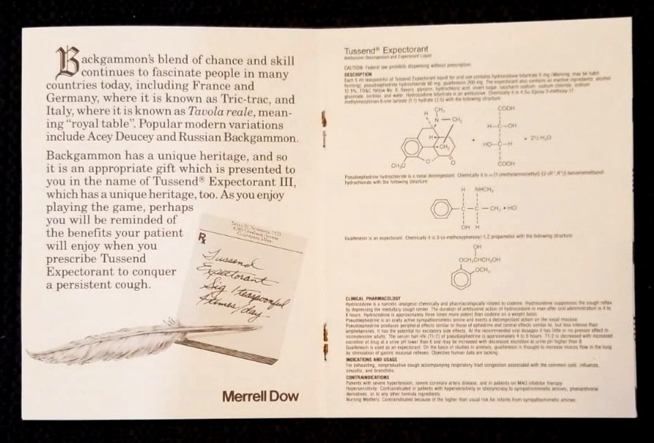 Pharmaceutical Drug Rep One of a Kind Promo Tussend Backgammon Set