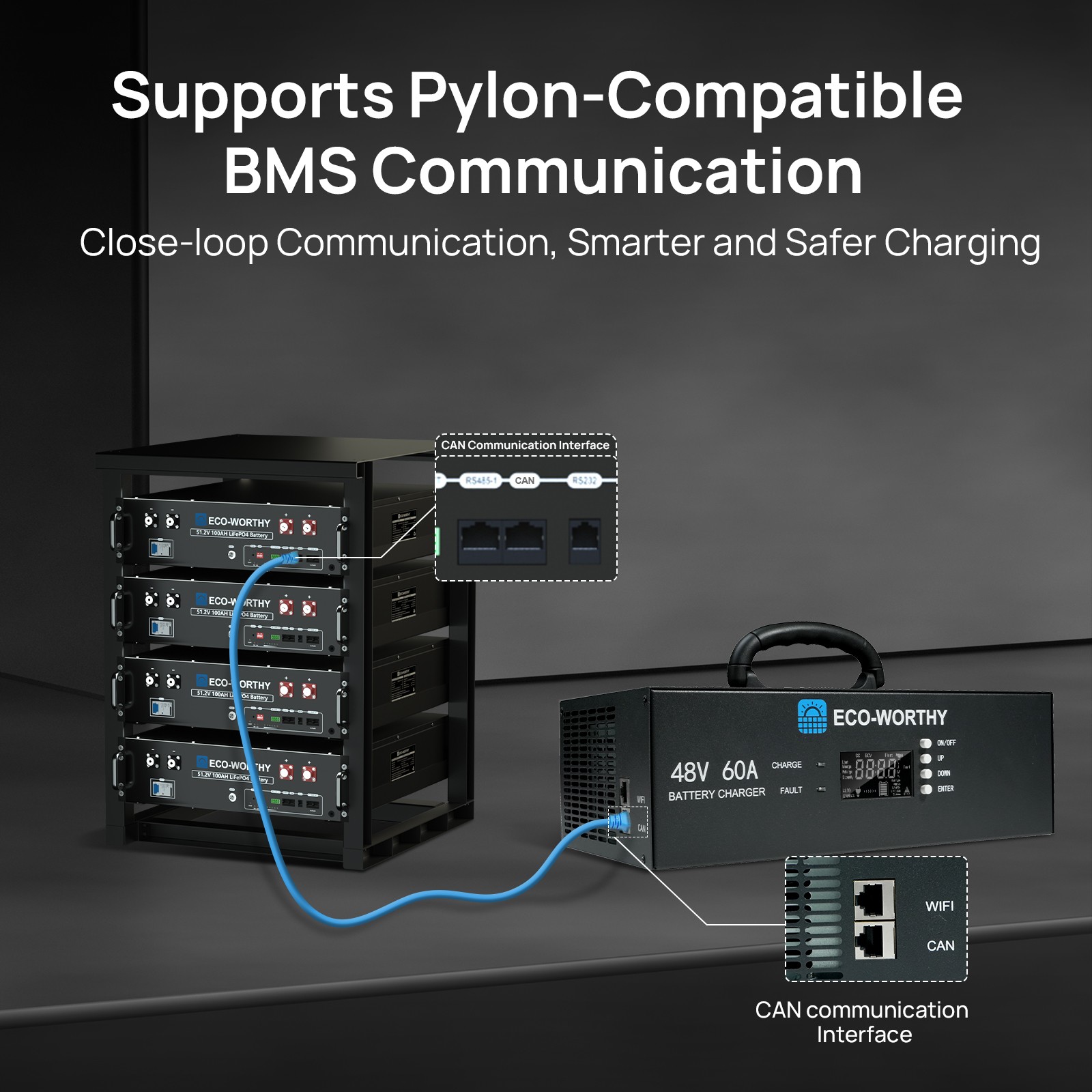 ECO-WORTHY 48V Lithium Battery Charger 0-60A Adjustable Current 90-260V Input