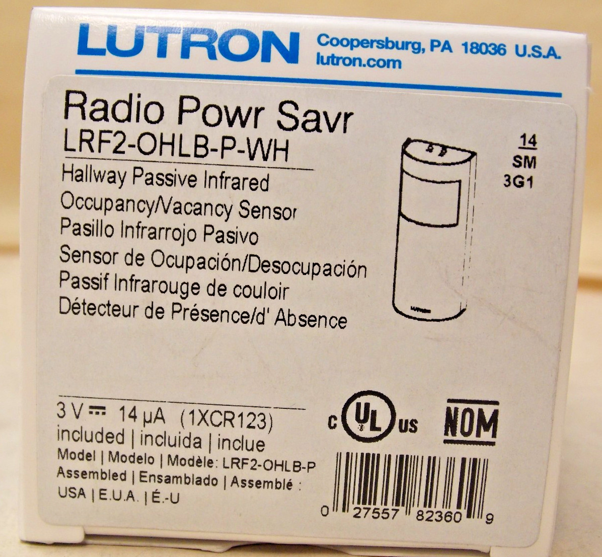 Lutron LRF2-OHLB-P-WH Hallway Wireless Occupancy Sensor , White