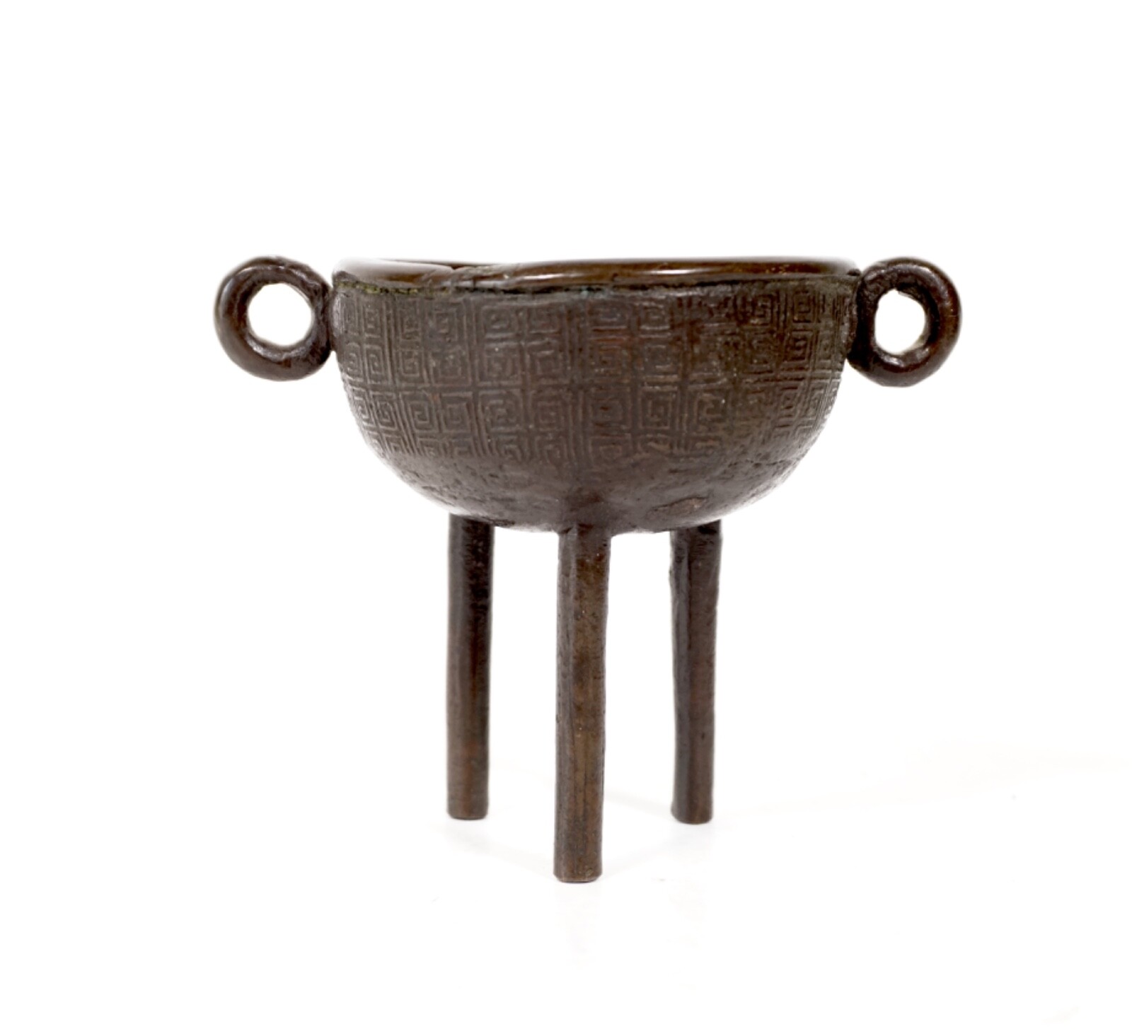 Antique Ming Dinasty DING Bronze Censer - tripod incense burner with loop handle