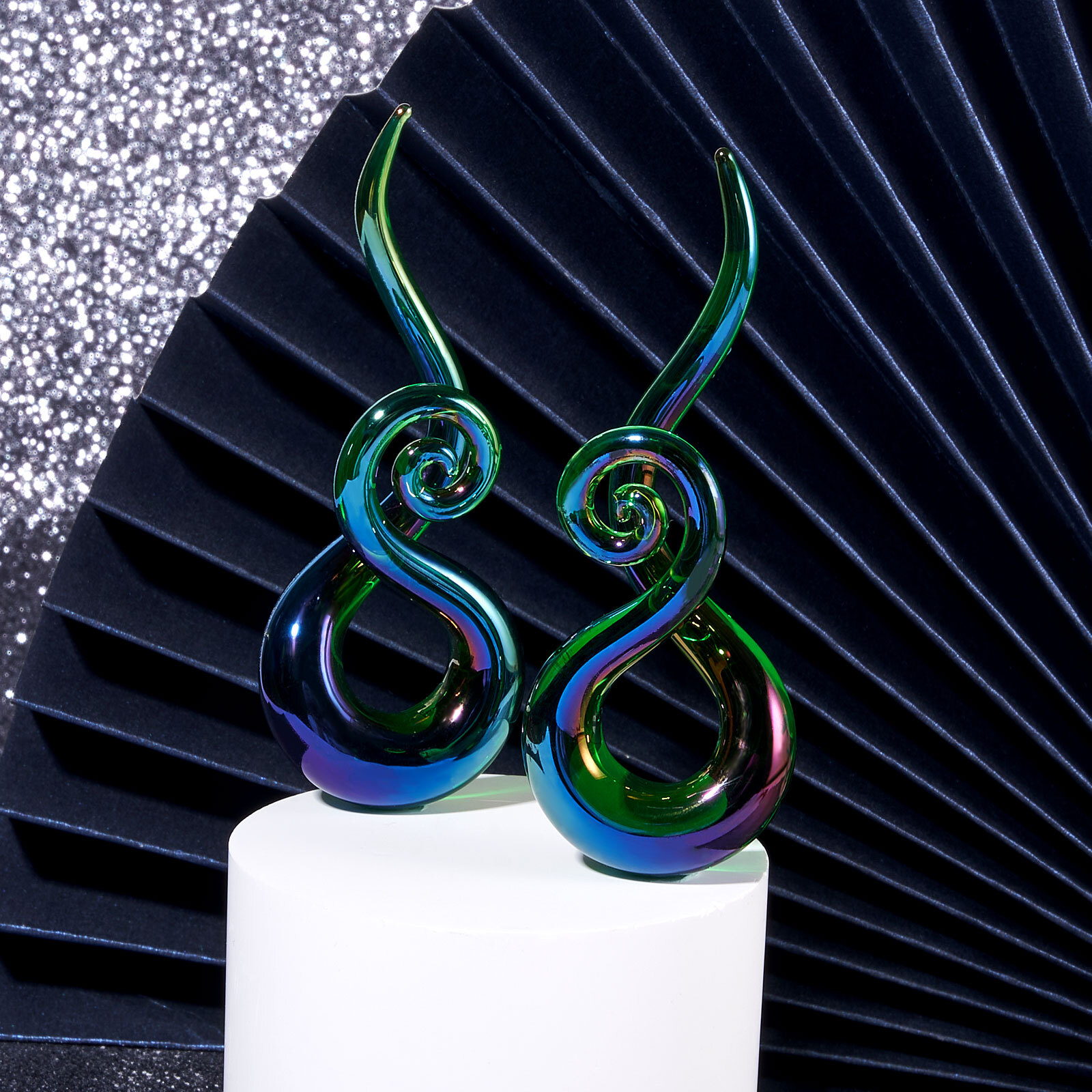 2PCS PYREX GLASS EAR TAPER PLUGS TUNNELS SPIRAL TWIST EARRING EAR GAUGE EXPANDER