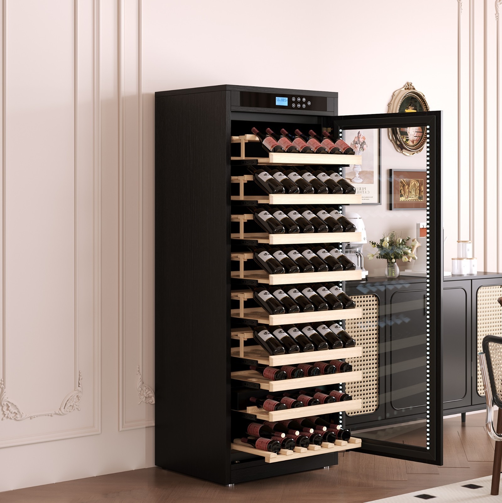 10.6 ft3 Intelligent Temperature-Controlled Multi-Tiered Wood Wine Cabinet