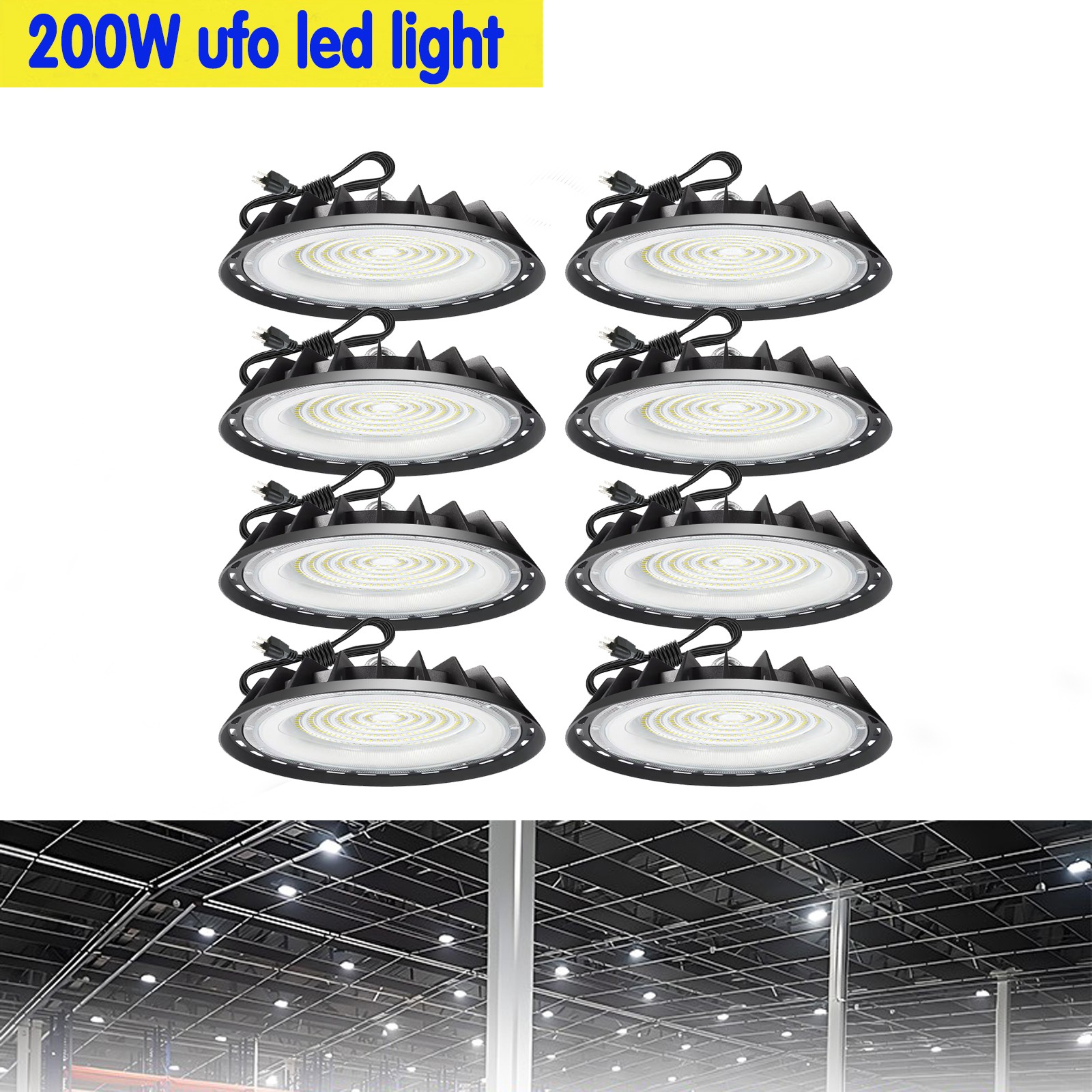 8 Pack 200W UFO Led High Bay Light Commercial Industrial Warehouse Shop Lights