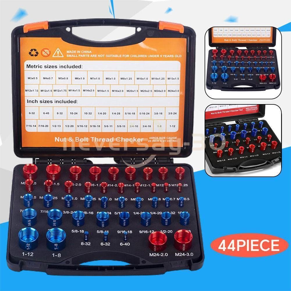44pcs Screw Bolt Nut Thread Measure Gauge Size Checker Set (23 Inch & 21 Metric)