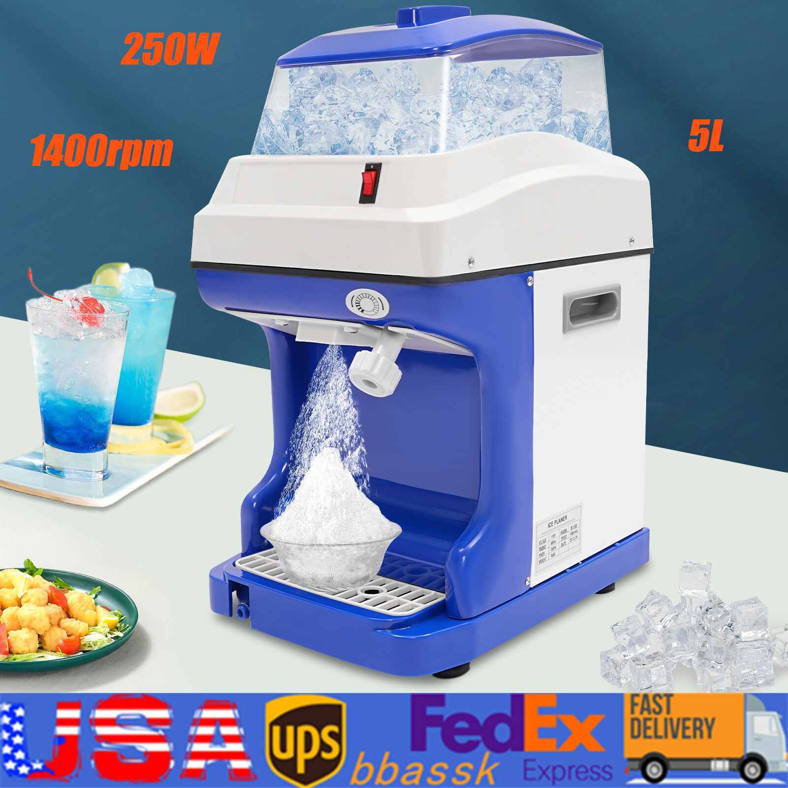 220.46-264.55LBS/H Commercial Ice Shaver Electric Snow Cone Machine Ice Crusher