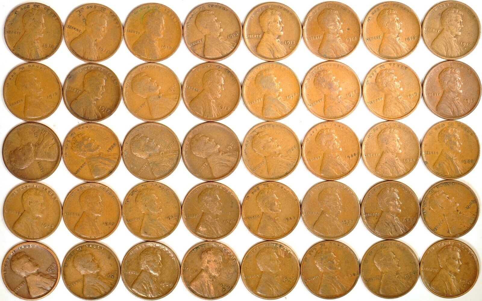 1910-1930 1C Lincoln Wheat Cents Circulated . 1931-1955 AU-Unc You pick the y...