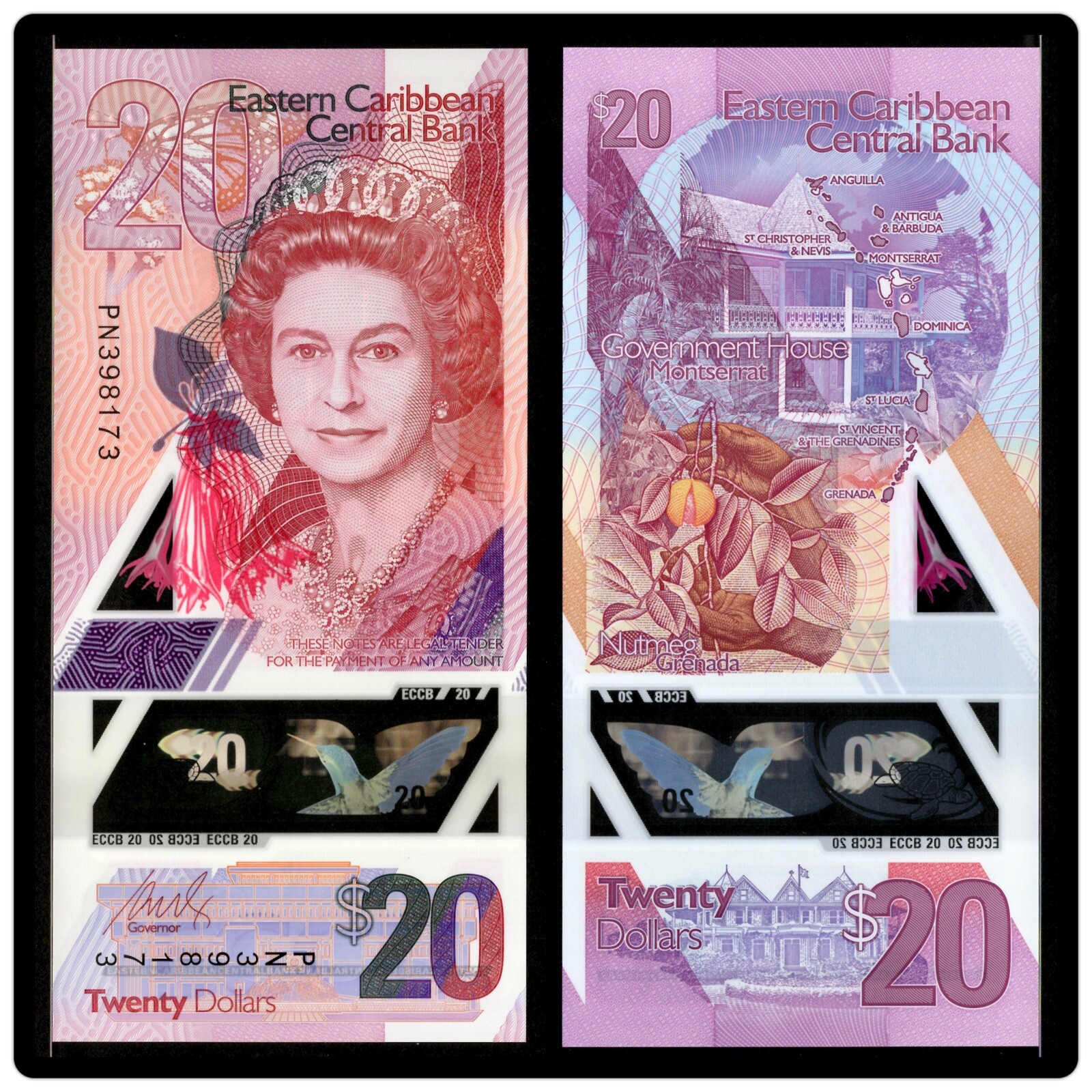 East Caribbean 3 Pcs SET 5, 10, 20 Dollars, 2019 P-New QE II Polymer UNC