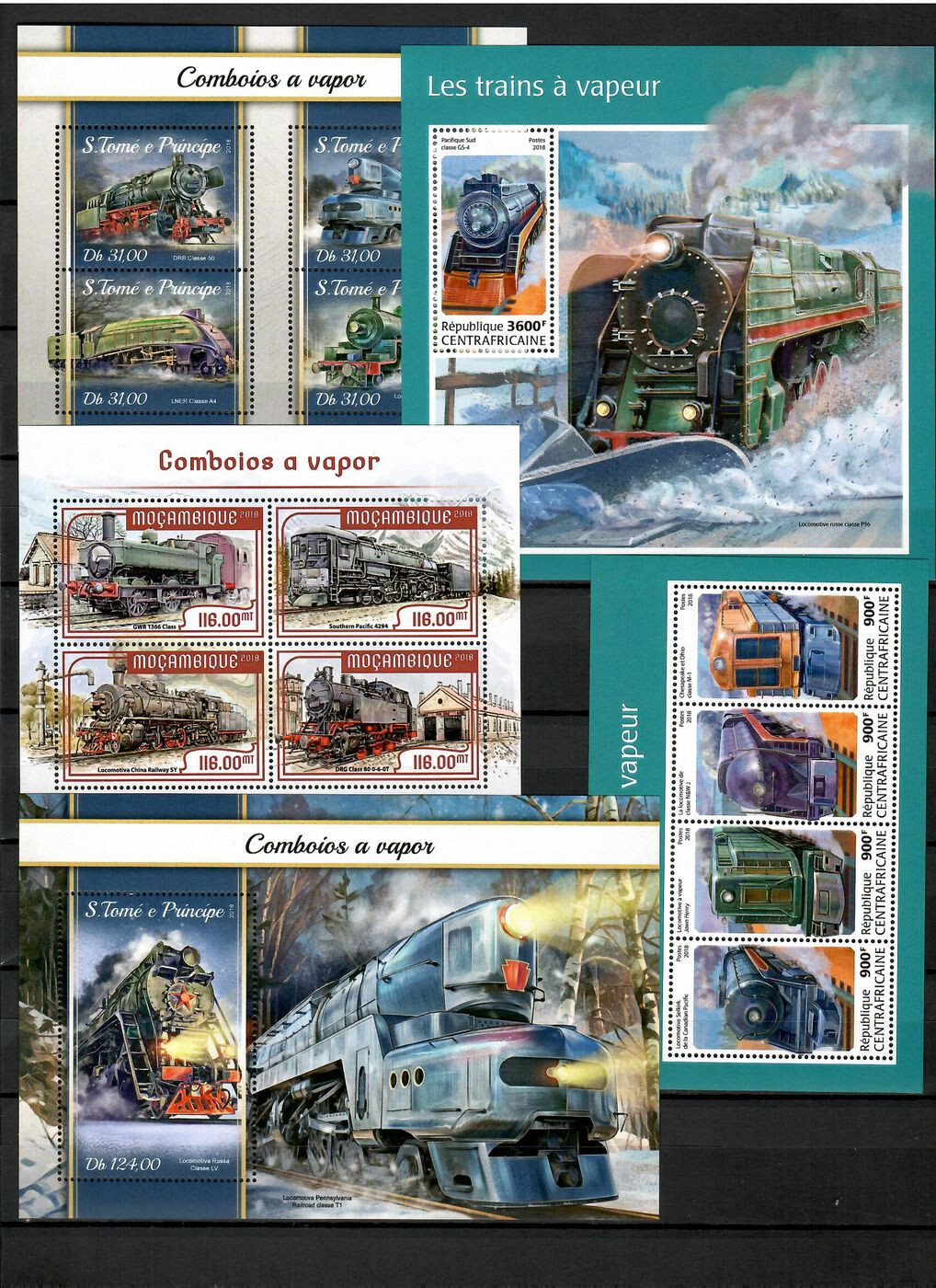 Steam locomotives trains railway 42 sheets 2017-2018 Collection [3] MNH #CNA164