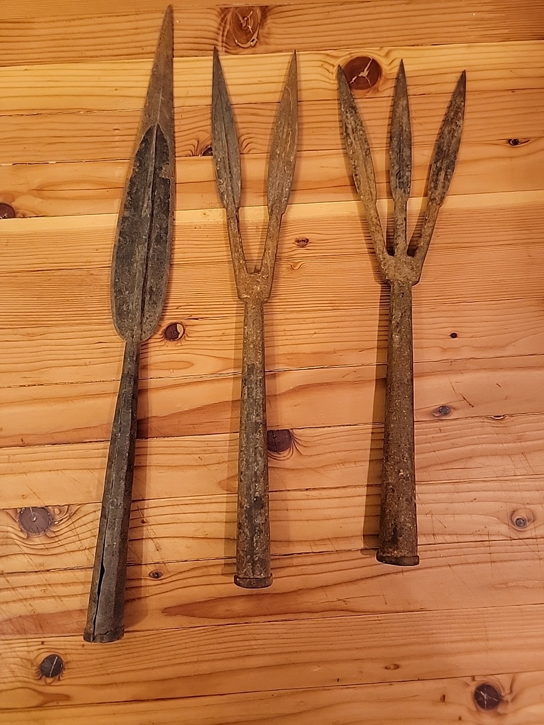 THREE AFRICAN TRIBAL SPEAR HEAD HAND FORGED SET