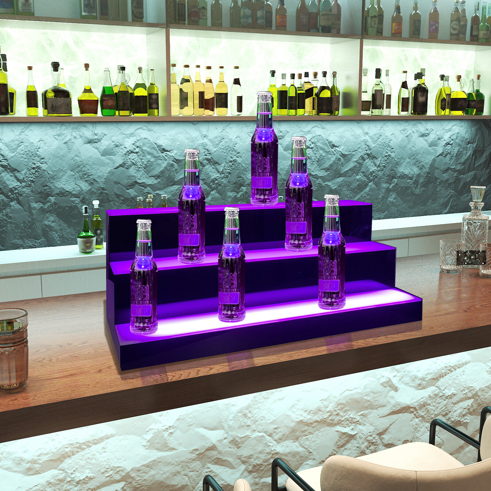 LED Lighted Bar Stage Display Rechargeable Wireless Glowing Liquor Bottle Shelf