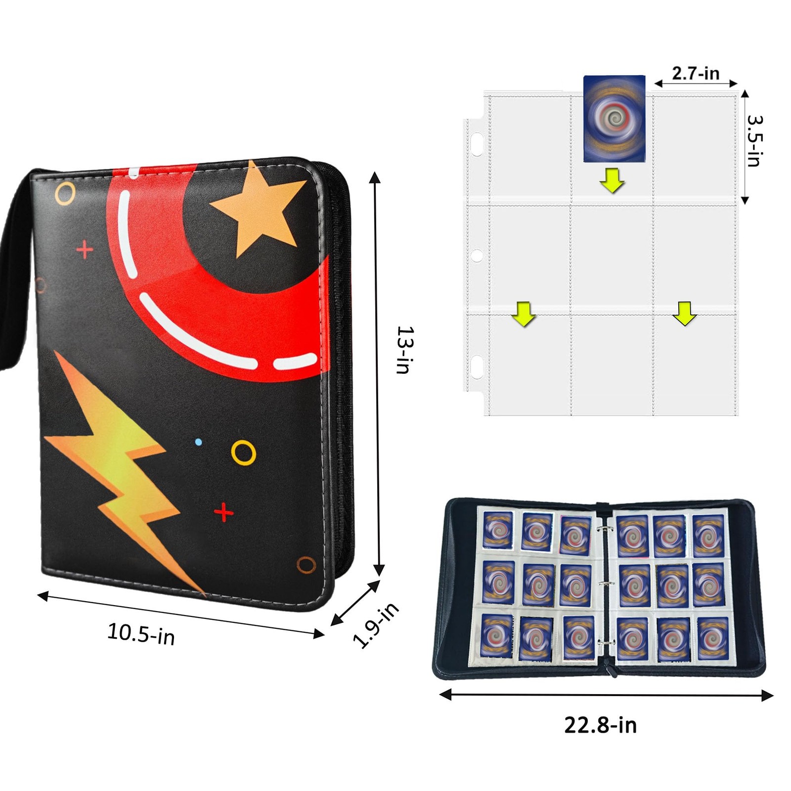 900-Pocket Trading Card Binder - 9-Pocket Pages, Zip Closure, 50 Sleeves