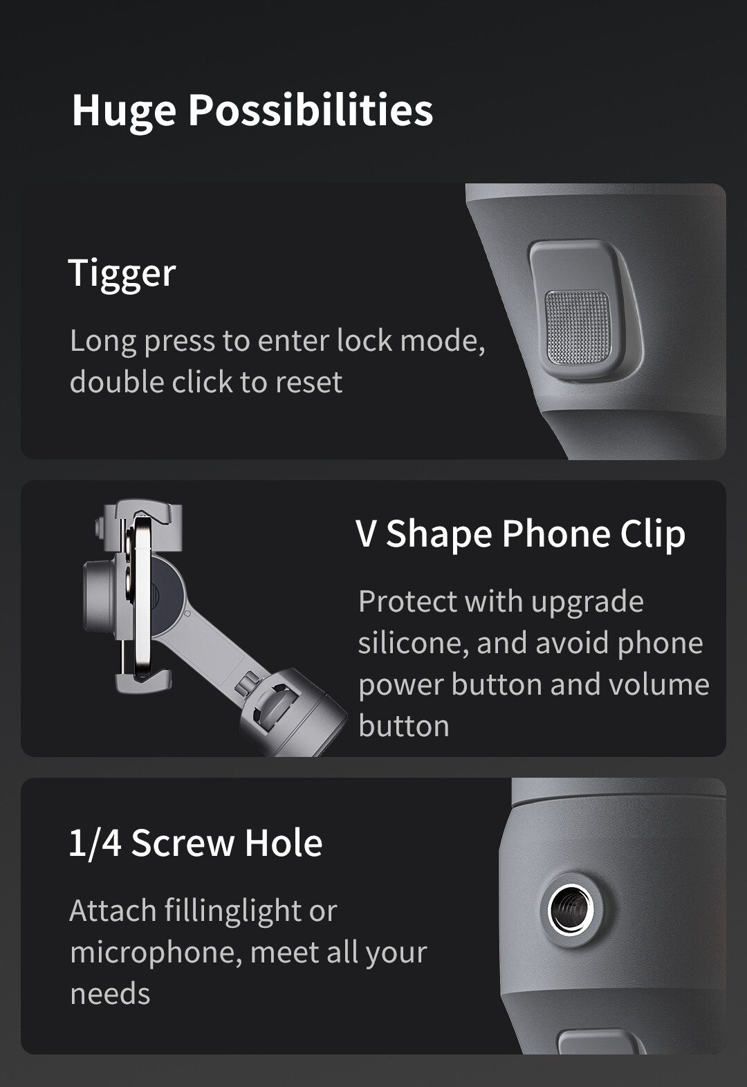 TOALLIN 3-Axis Smartphone Gimbal Stabilizer with AI Tracking for iPhone/Android