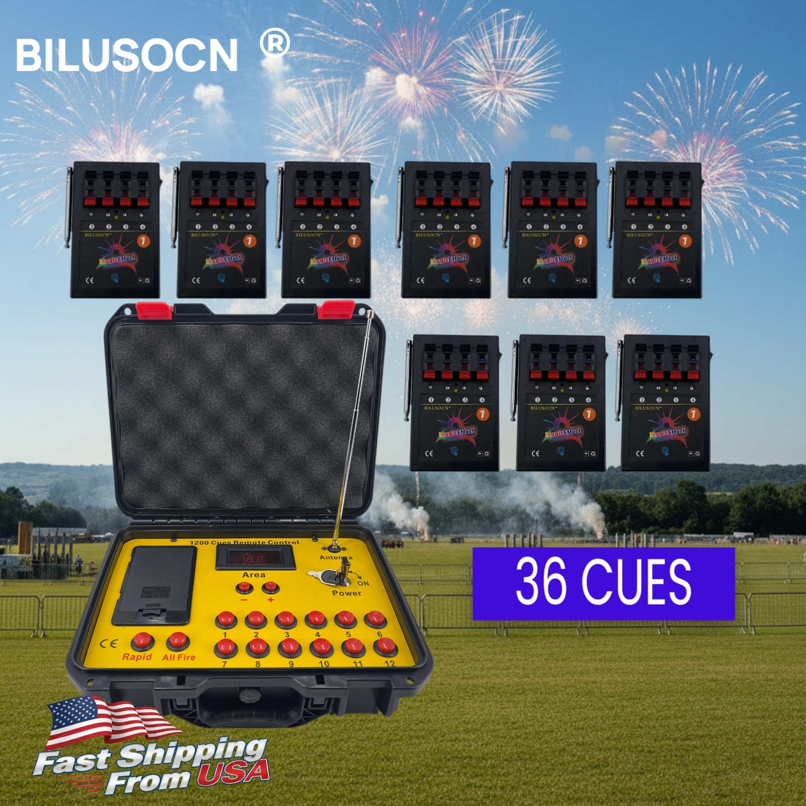 36 Cues Fireworks Firing System Wireless Remote Sequential Fire Pyrotechnic Kit
