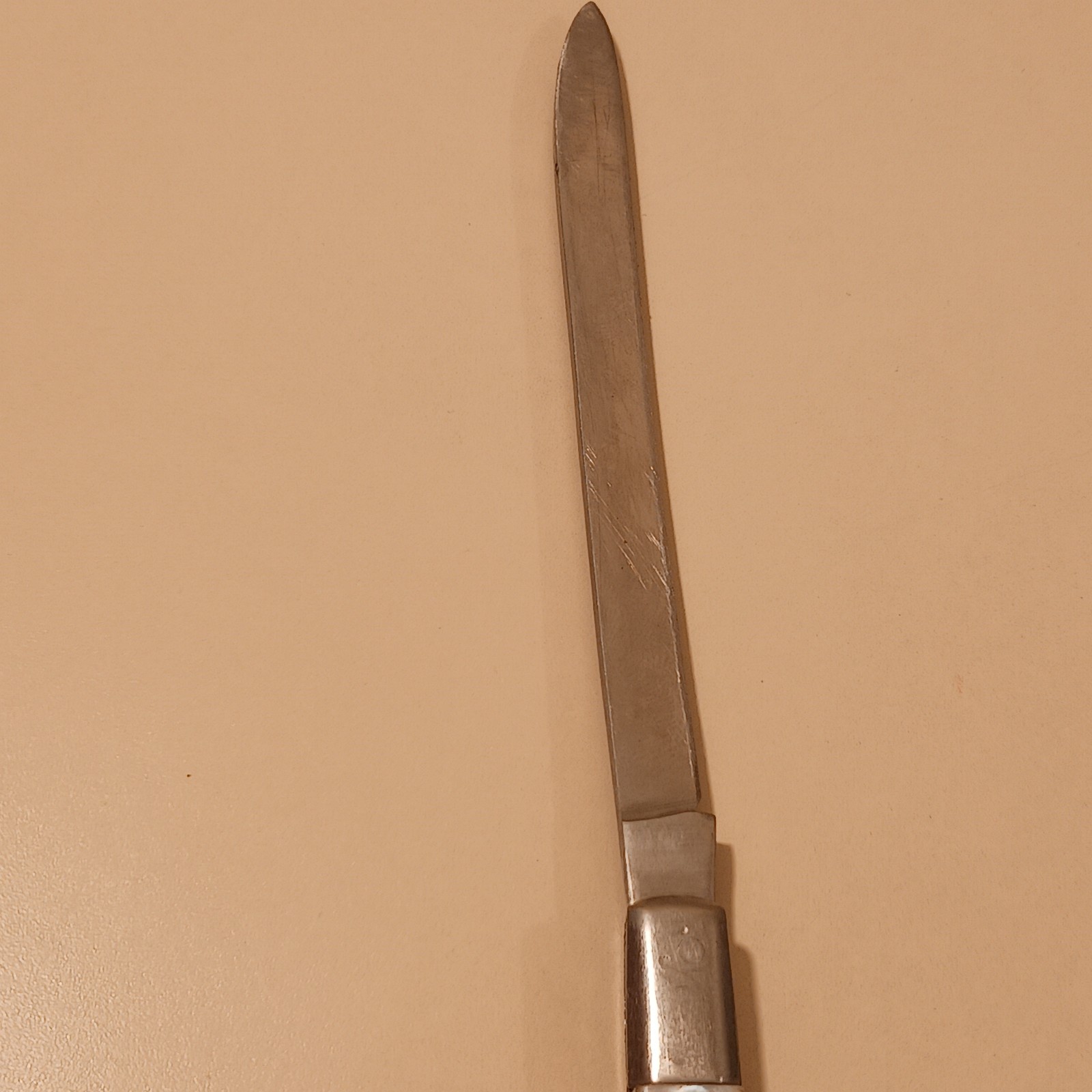 Sabre Stainless Steel Japan 677 Folding Fruit Melon Knife White Celluloid Handle