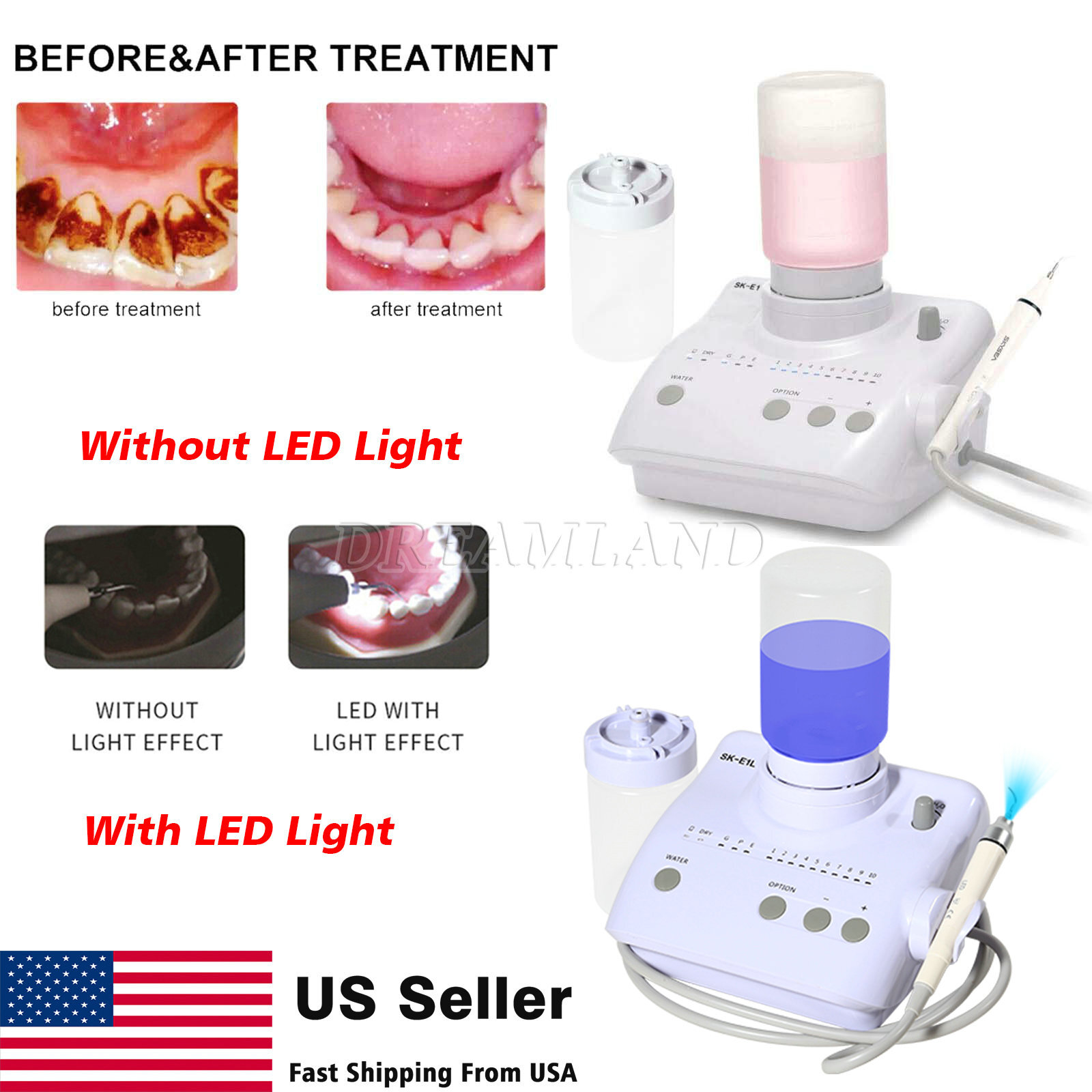 Dental Ultrasonic Piezo Scaler Handpiece 2*Bottles Fit Cavitron EMS Woodpecker