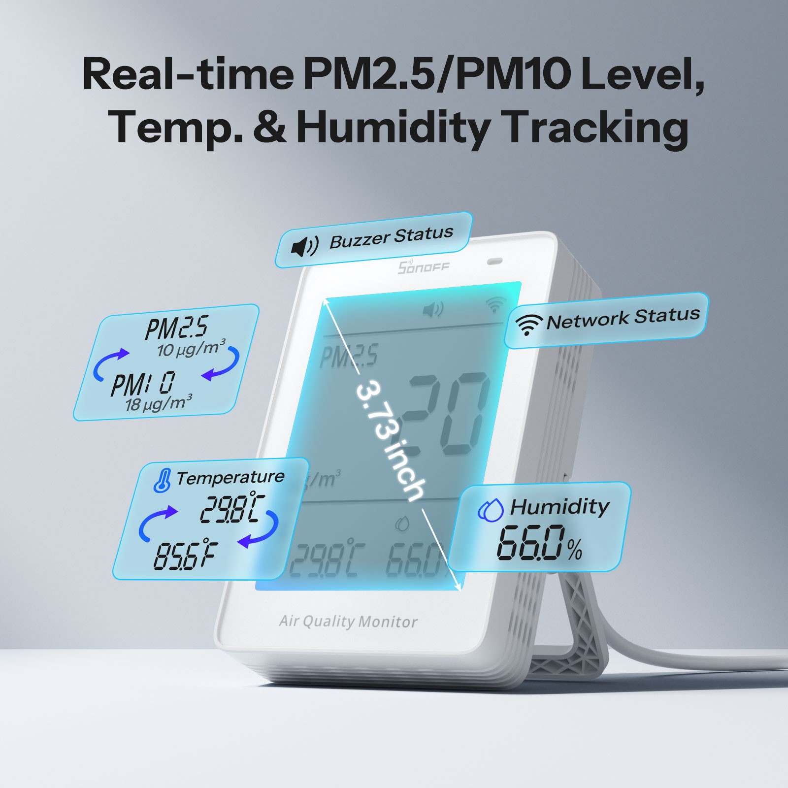 SONOFF Matter Over Wi-Fi Air Quality Monitor Indoor PM2.5 PM10 4-in-1 Monitoring
