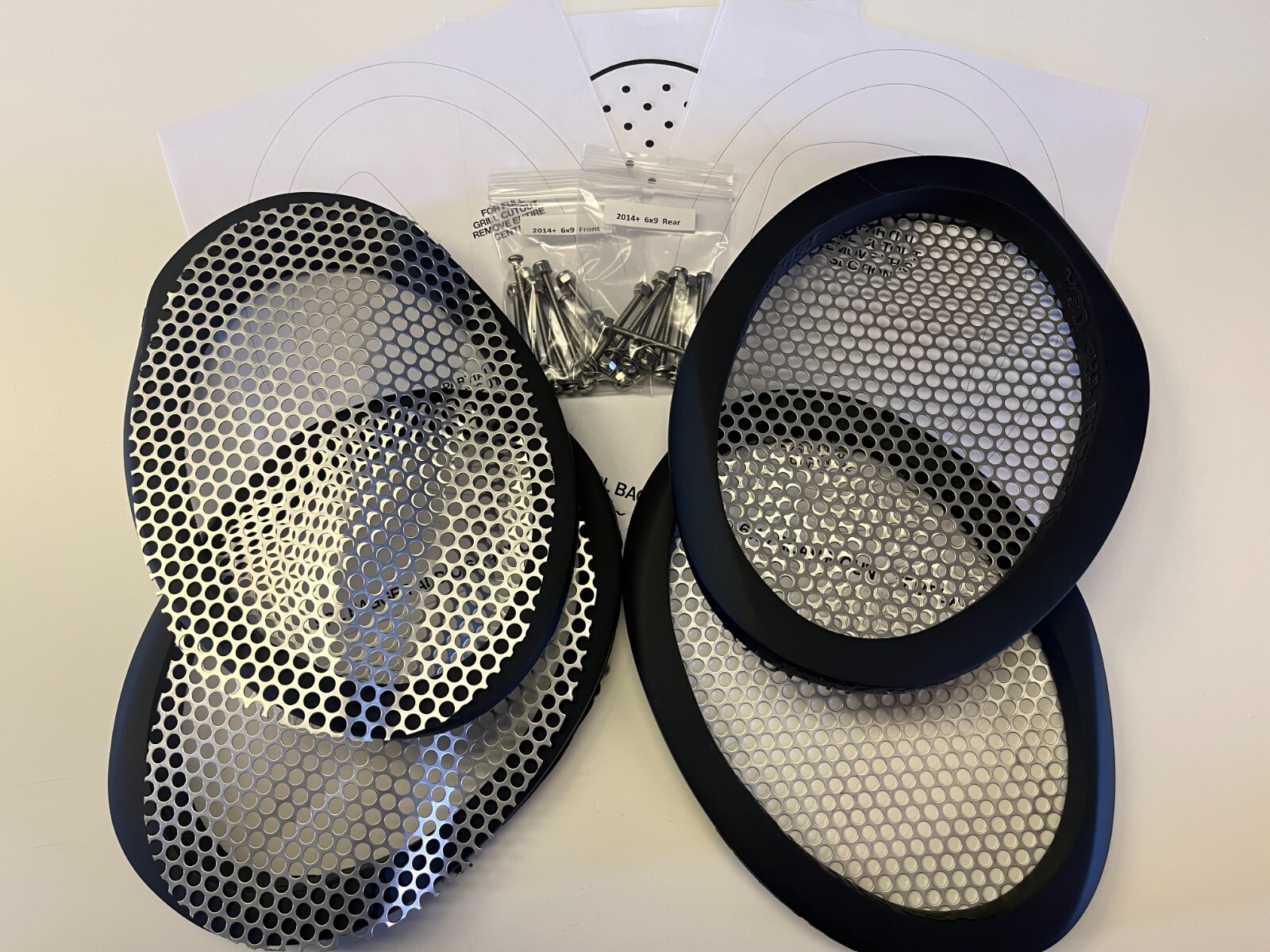 6x9 Quad Harley Saddlebag Speaker Mounting Ring Adapters w/GRILLS 2014-2023