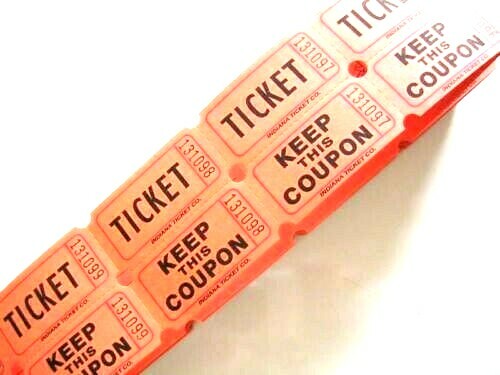 Raffle Tickets 100 Flat Double Stub 50/50 Keep This Coupon Carnival Festival