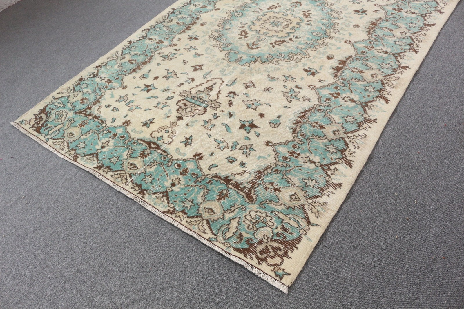 2,5x9,2 ft Runner Vintage Rug, Blue Bordered Turkish Rug
