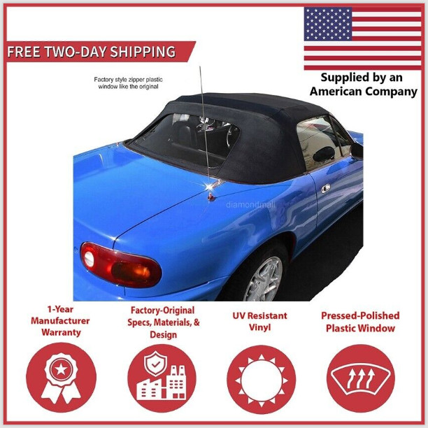 Fits Mazda Miata Convertible Top 2 Piece Zipper Factory W Plastic window 90-97