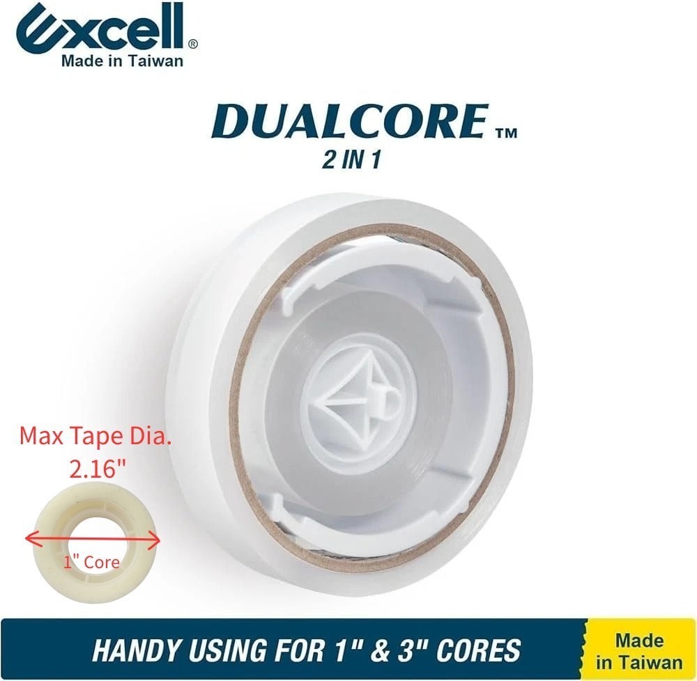 Excell Premium Dual-Core Desk Tape Dispenser Weighted Base 1" & 3" Core No Tape