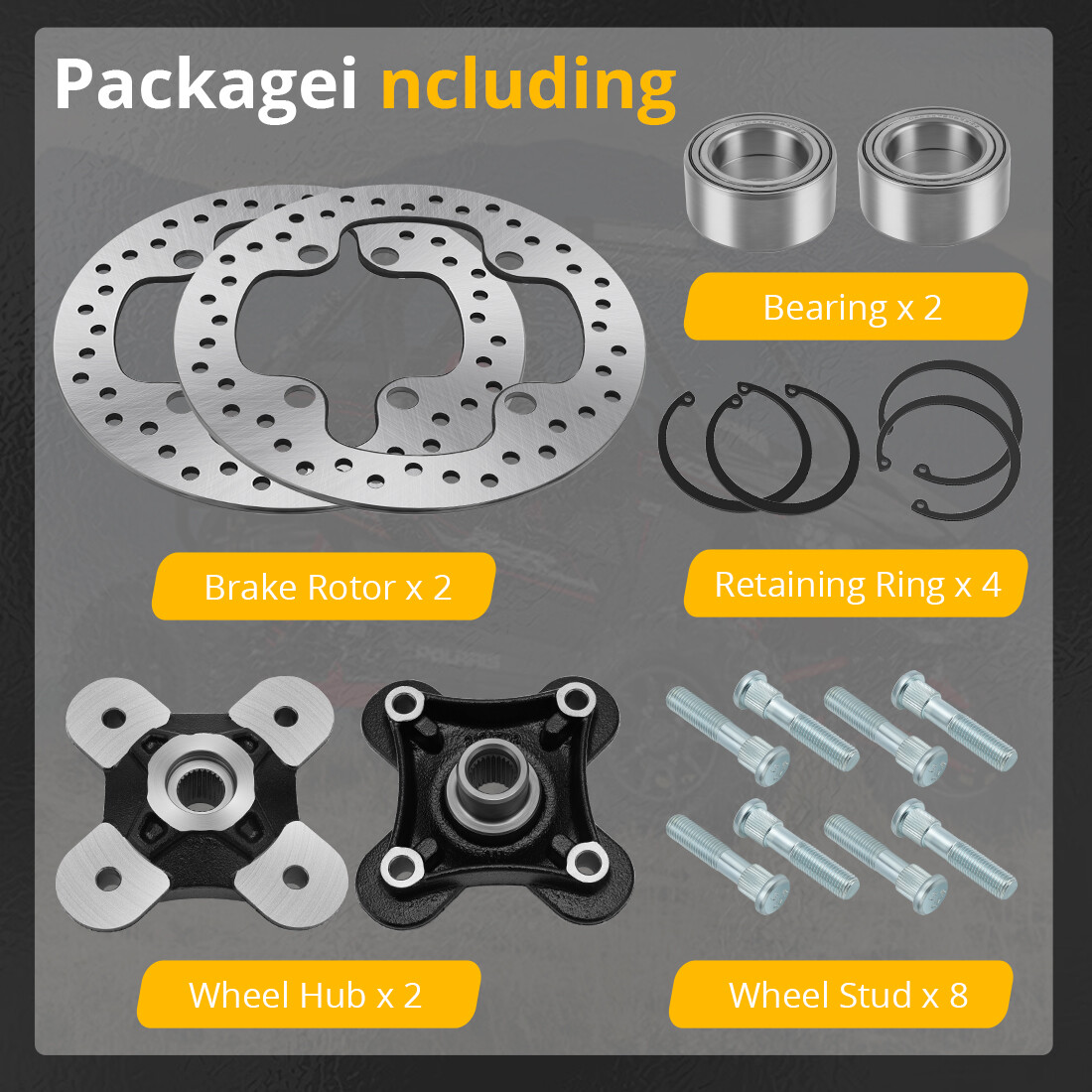 2 Front/Rear Wheel Hubs Rotor Bearing Studs for Polaris RZR XP 4 1000 2014-2023