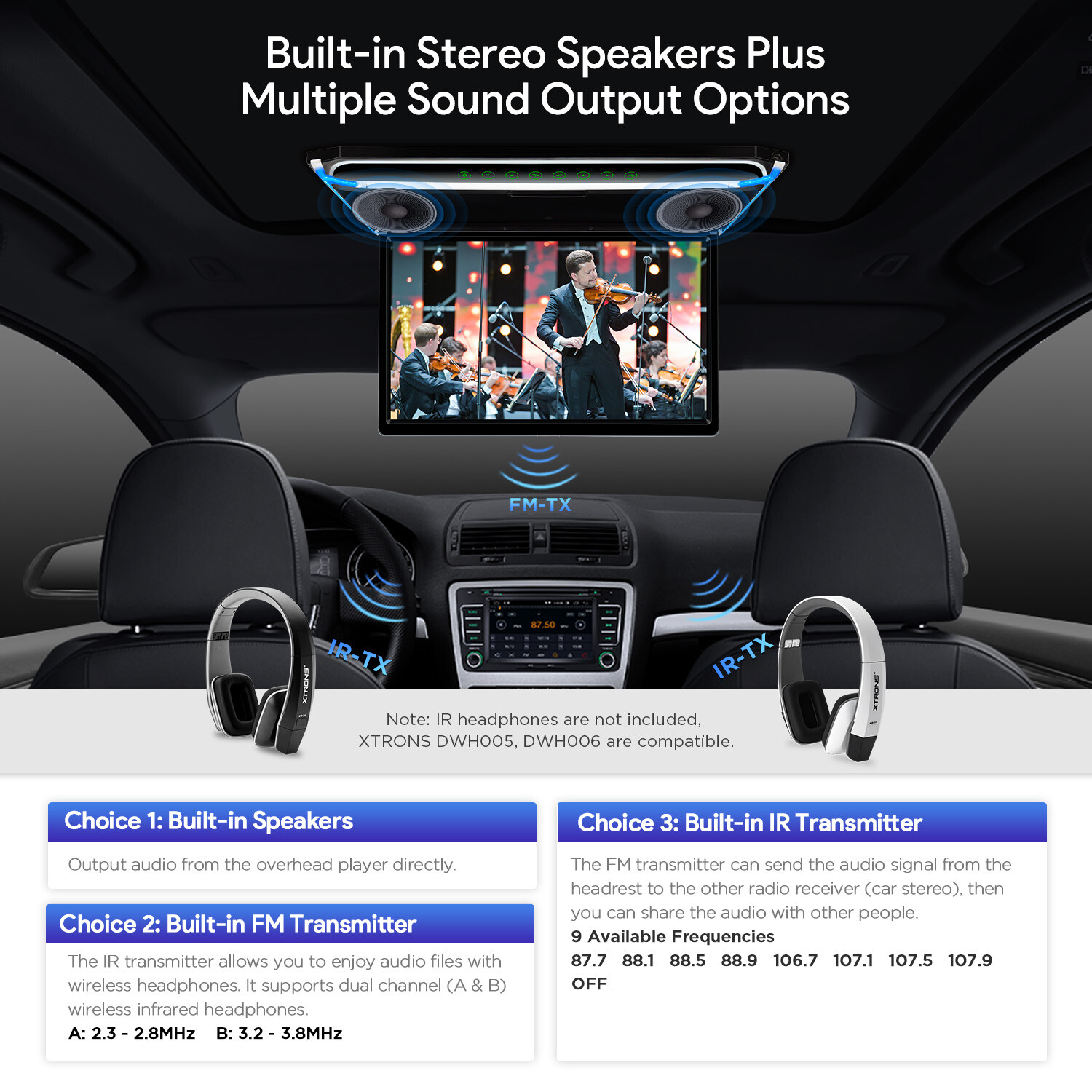 17.3" Car Overhead Ceiling Roof Mount Monitor Flip Down 1080P Video HDMI Player