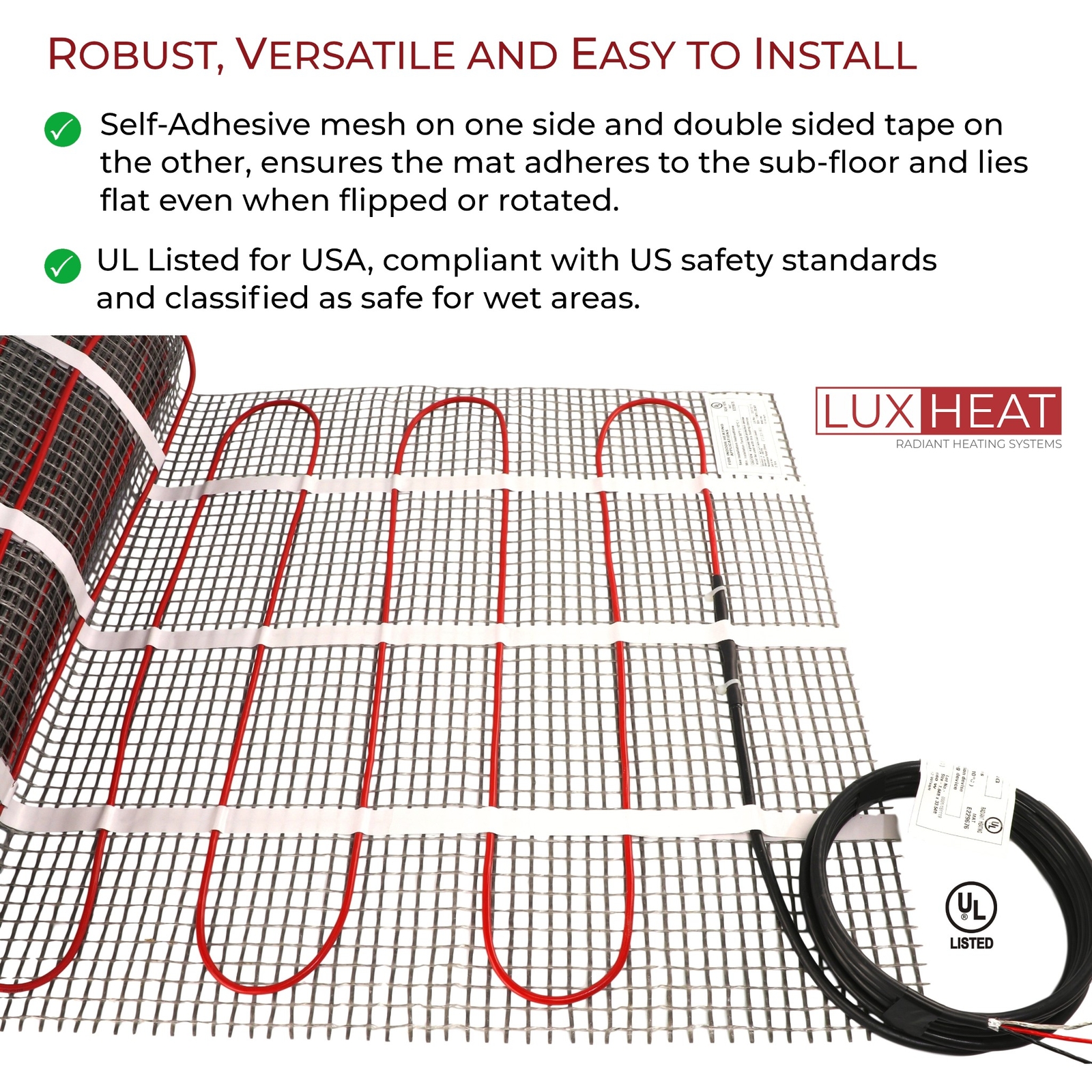 LuxHeat Mat Kit 120v (10-150sqft) Electric Radiant Floor Heating System Tile and