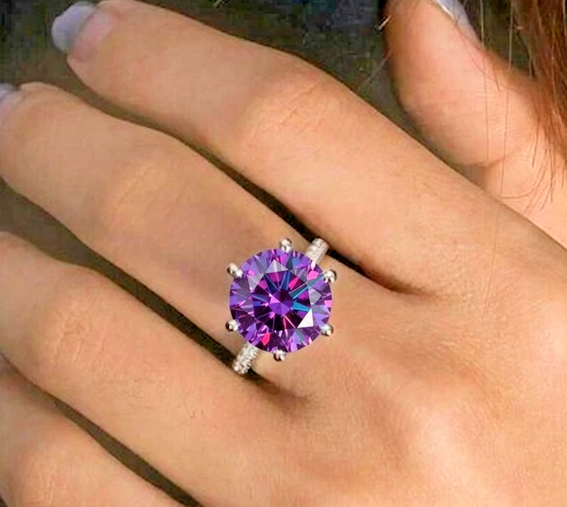 Rare 6 Ct Certified Purple Diamond Ring-925 Sterling Silver-Tariffs FREE
