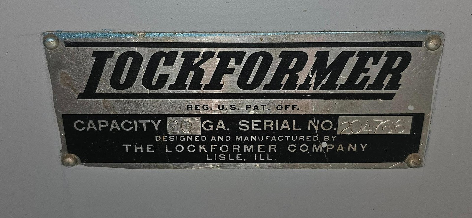 20 Ga. Lockformer Pittsburgh Roll Cleat Former Machine, Right Angle Flange