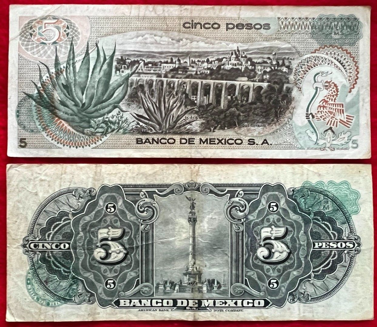 LOT of 10 MEXICO PESO BANKNOTES SERIES 1, 5,10,20,50,100,500,1000 BDM MEXICO ABN