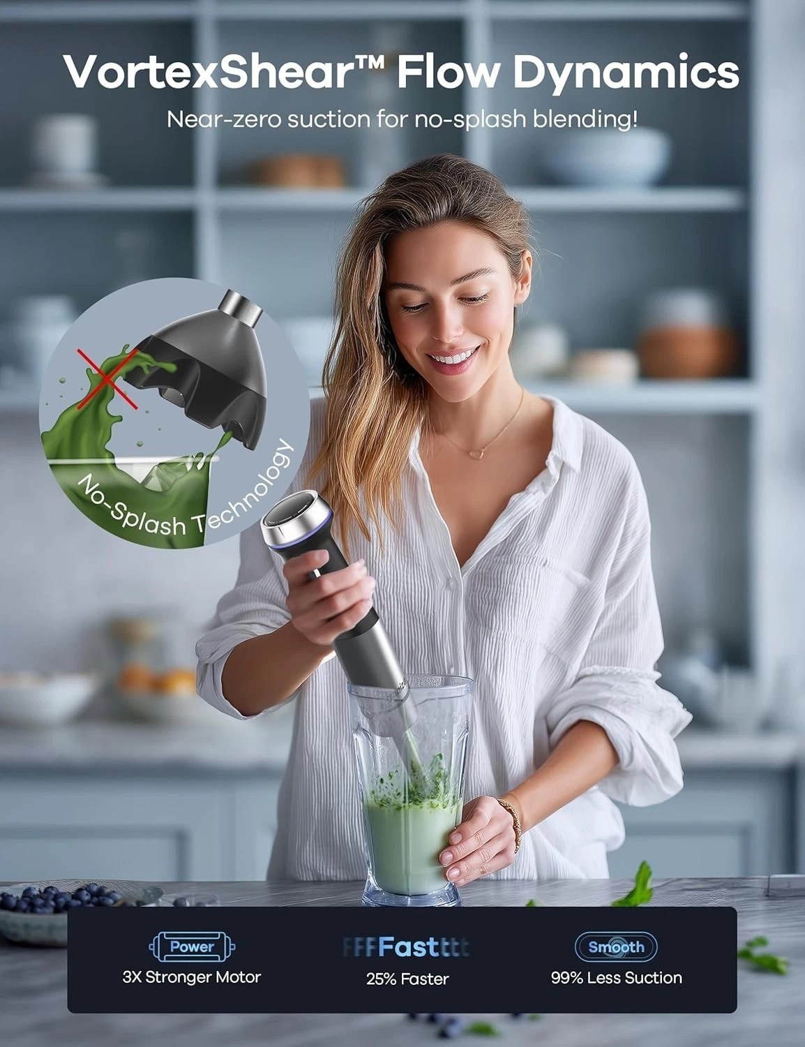 8-in-1 Immersion Blender with 1000W Motor & 16 Speed Modes for Effortless Ble...