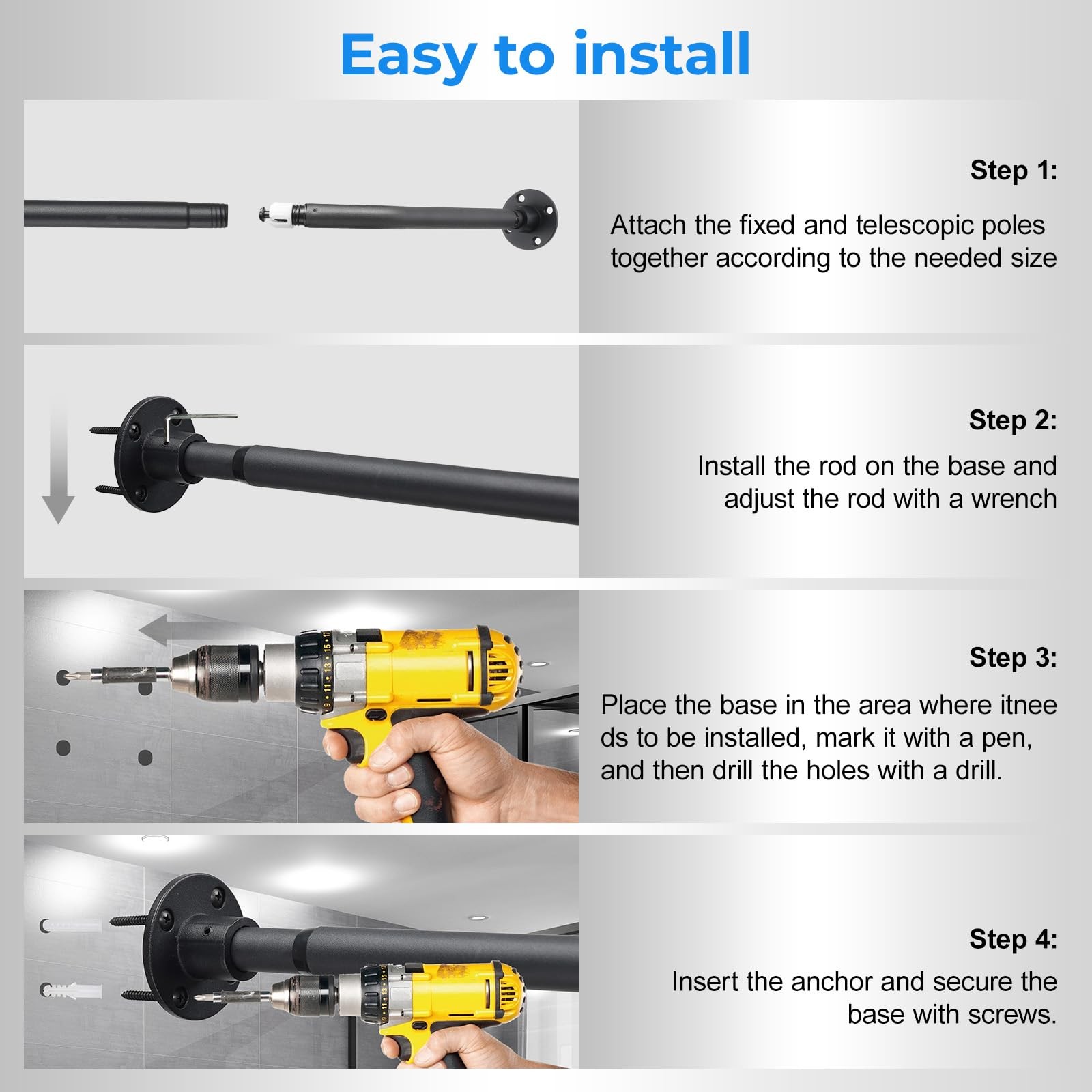 L Shaped Shower Curtain Rod, Adjustable Corner Shower Rod(23.6"-54.3"x23.6"-5...