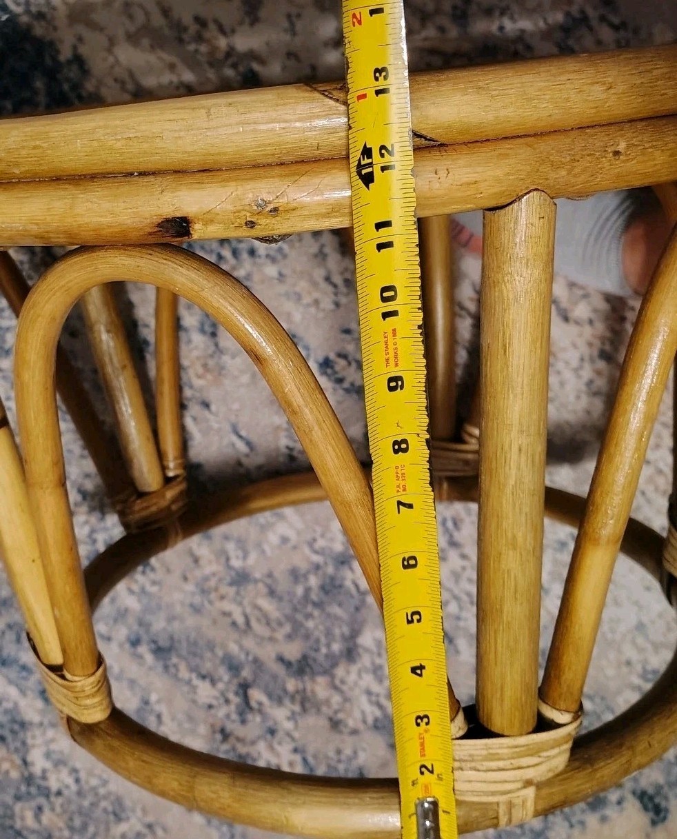 Vintage MCM Bamboo Bentwood Rattan Round Footstool Ottoman Plant Stand