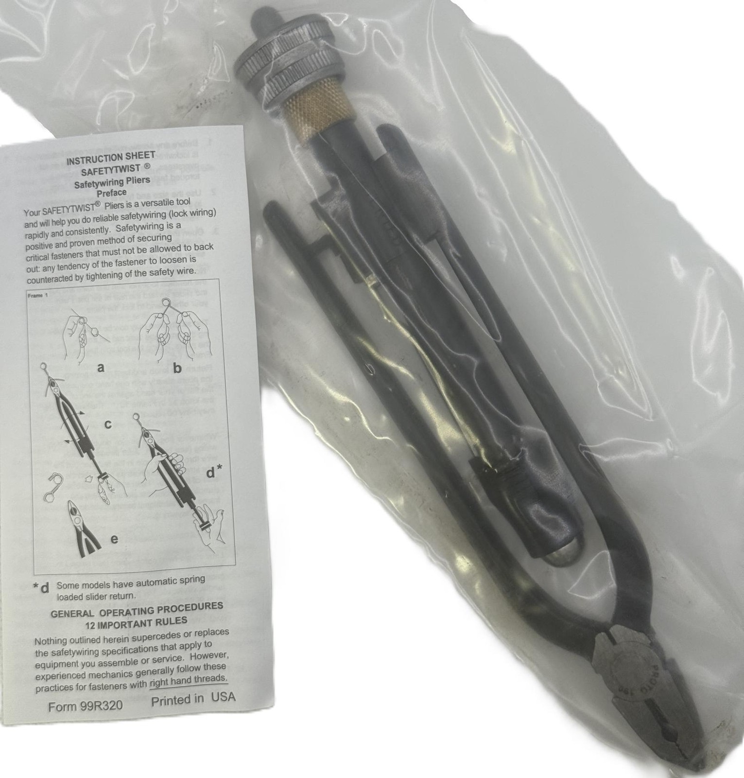 8-3/8" Proto J190 Automatic Safety Wire Twist Plier - Flat Top Jaw, Black Oxide