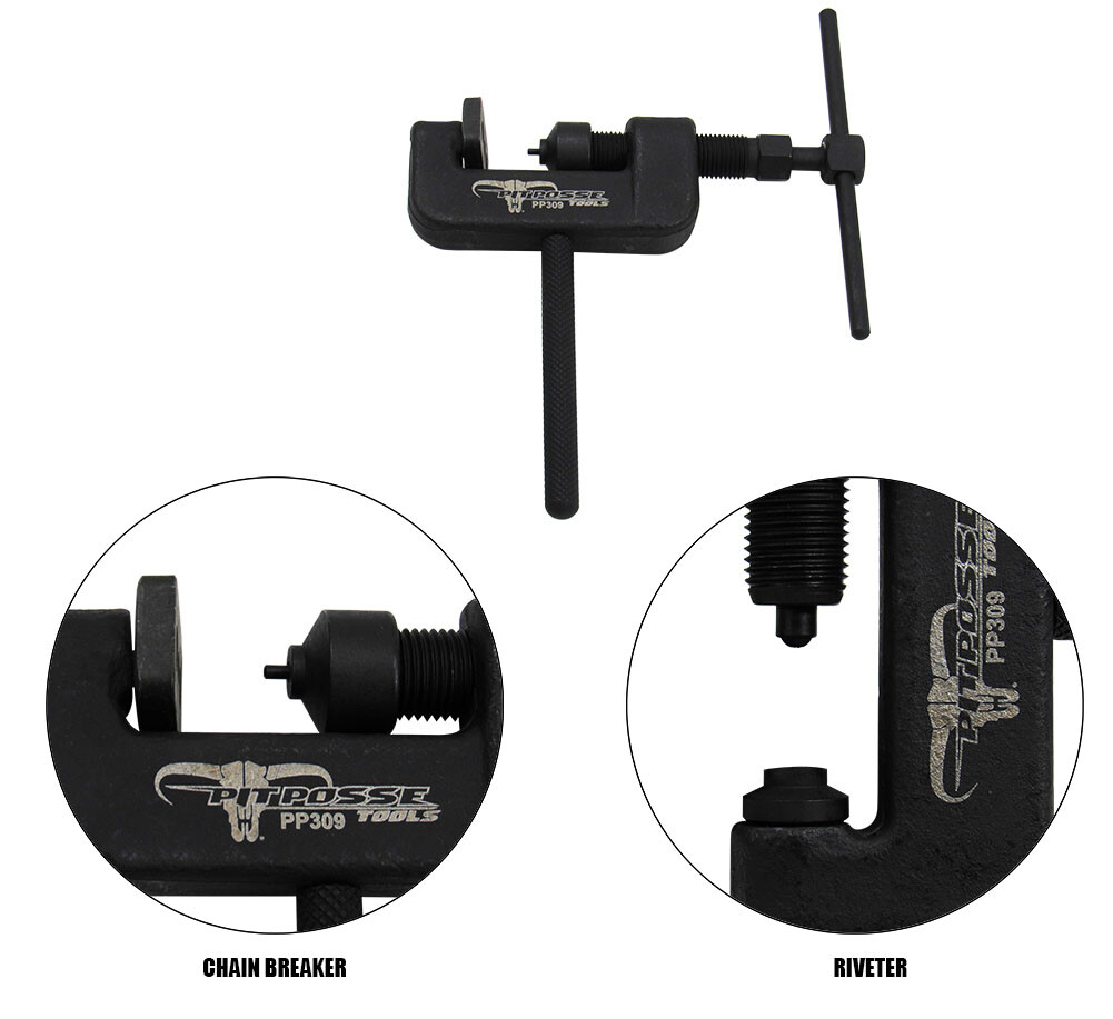 Pit Posse Chain Breaker and Riveting Tool 16-Piece Motorcycle Chain Cutter Kit